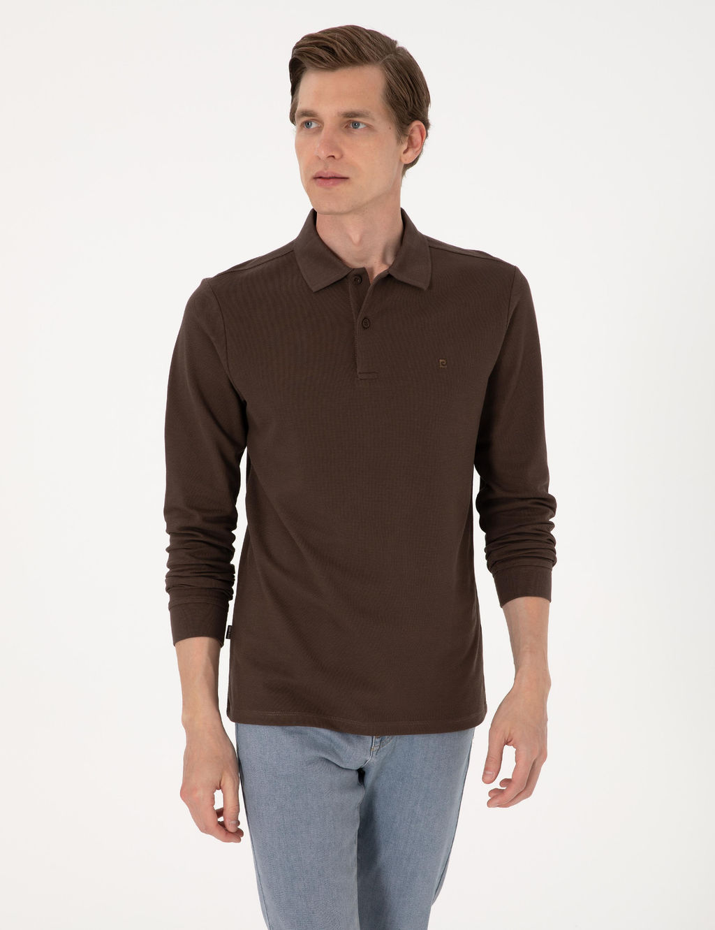 Koyu Kahverengi Slim Fit K_vr_lmaz Polo Yaka Basic Pike Sweatshirt