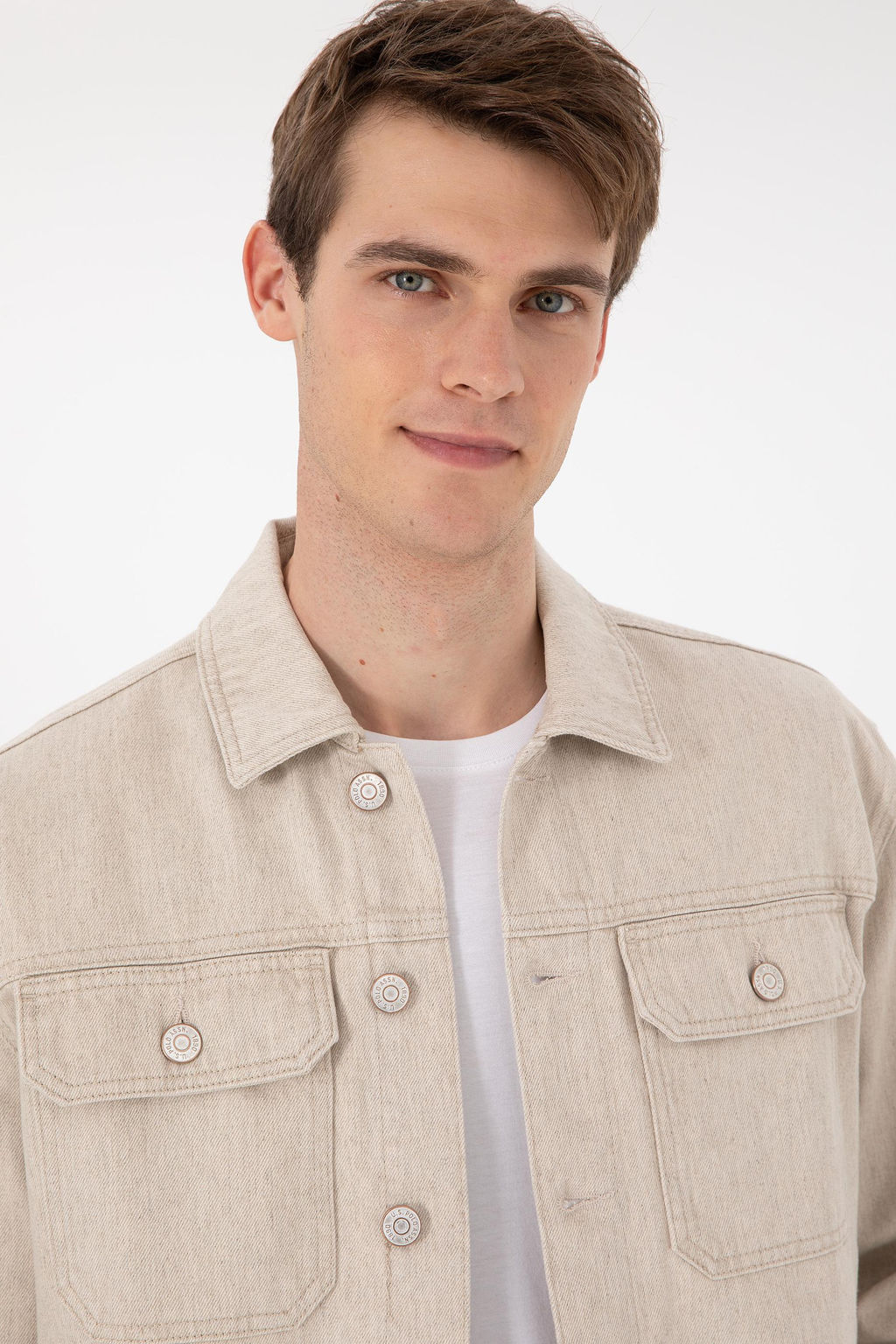 Мужская бежевая джинсовая рубашка Неожиданная скидка в корзине - U.s. polo assn фото 2
