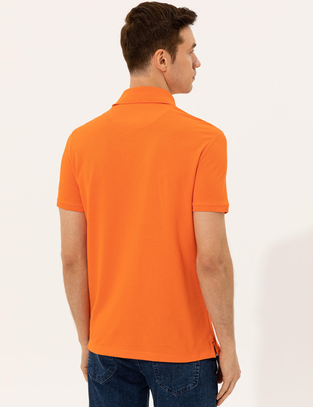 Turuncu Polo Yaka Slim Fit Basic T-Shirt