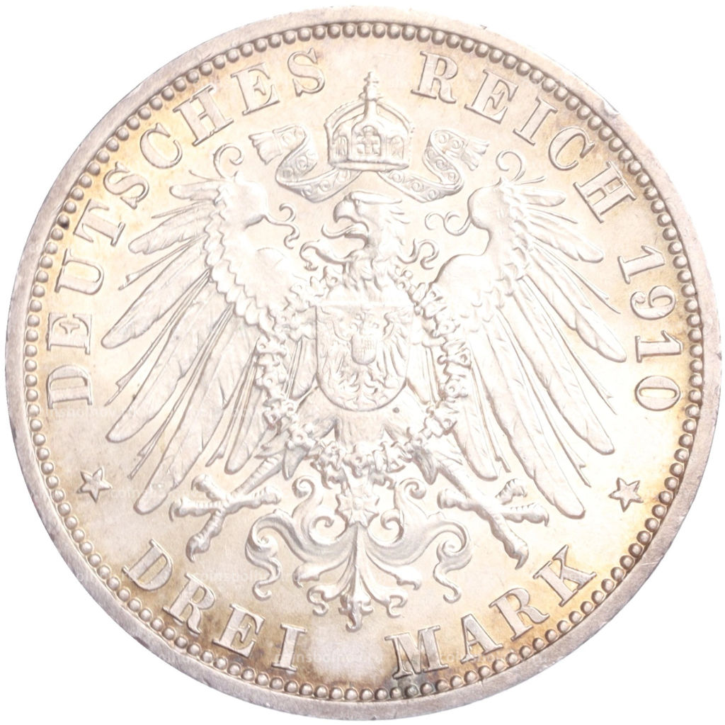 Монета 3 марки 1910 года A Германия (Саксен-Веймар-Aйзенах) Свадьба Вильгельма и Феодоры