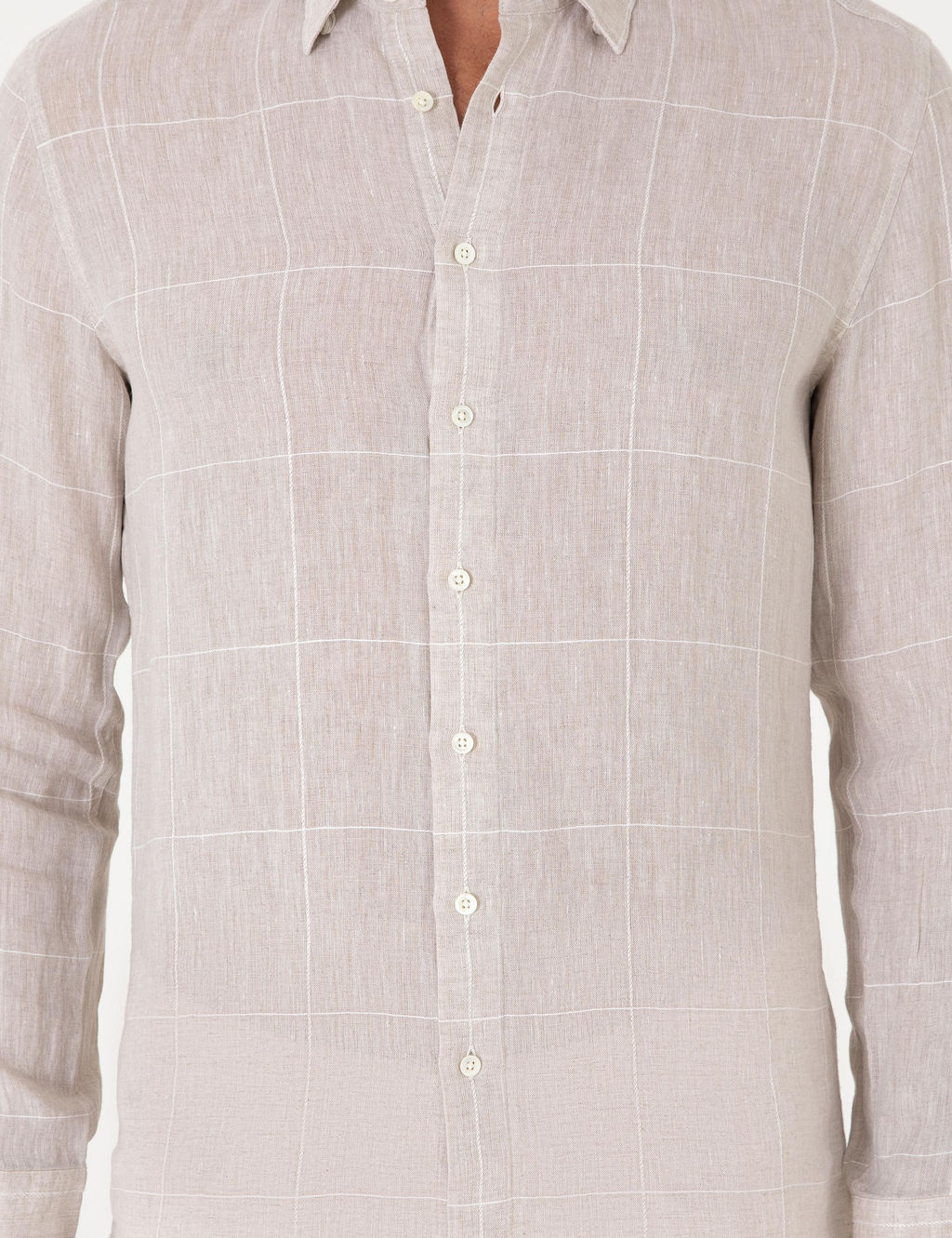 Bej Regular Fit Kareli %100 Keten G_mlek - Cacharel фото 6