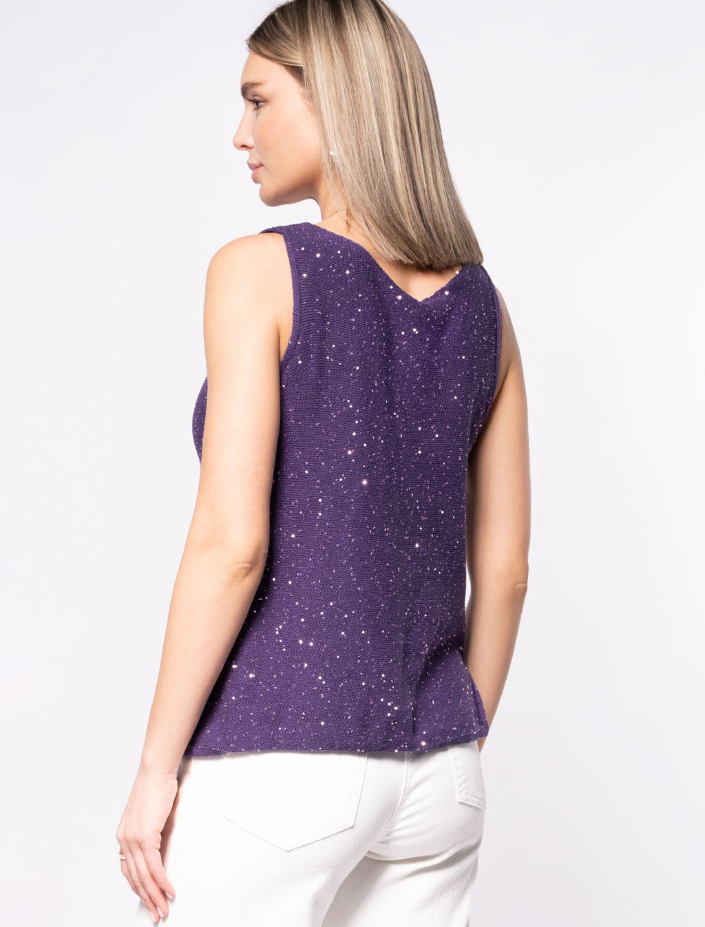 ЛИКВИДАЦИЯ / Топ из хлопка крупной вязки с пайетками - Vilatte фото 4