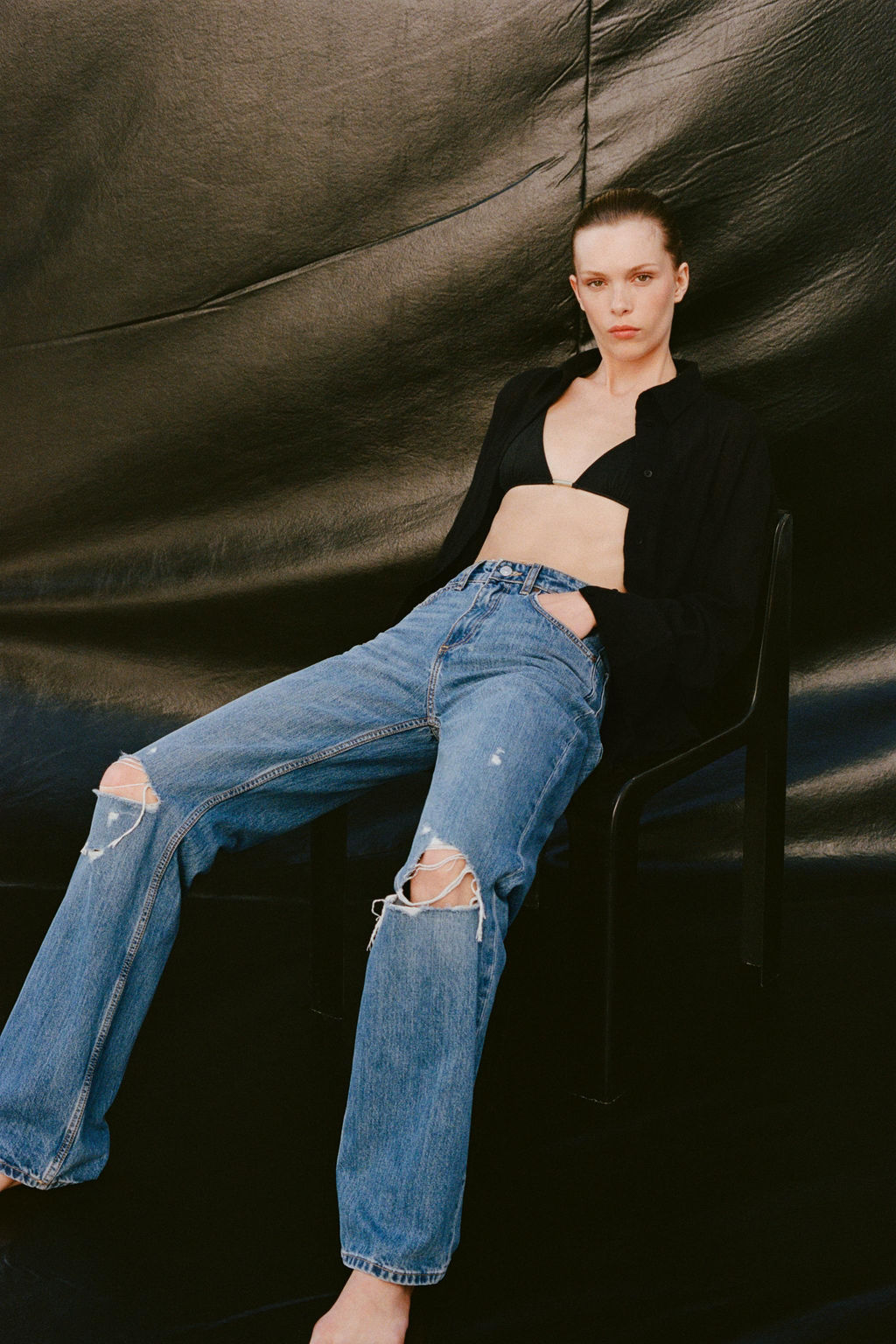 TRF RIPPED WIDE-LEG MID-WAIST JEANS - Zara фото 3