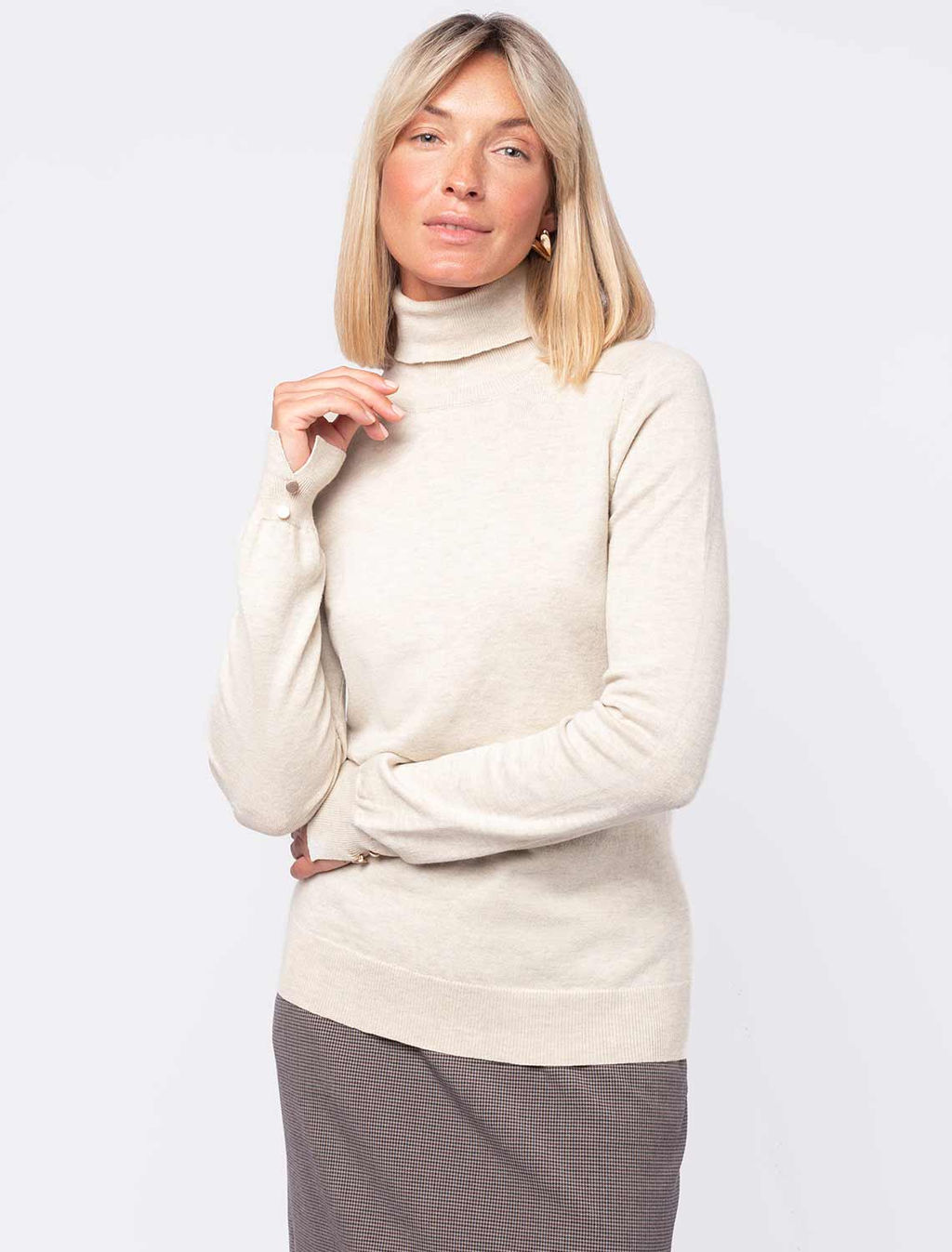 Джемпер из хлопка с нейлоном с золотистыми пуговицами на манжетах - Vilatte фото 5