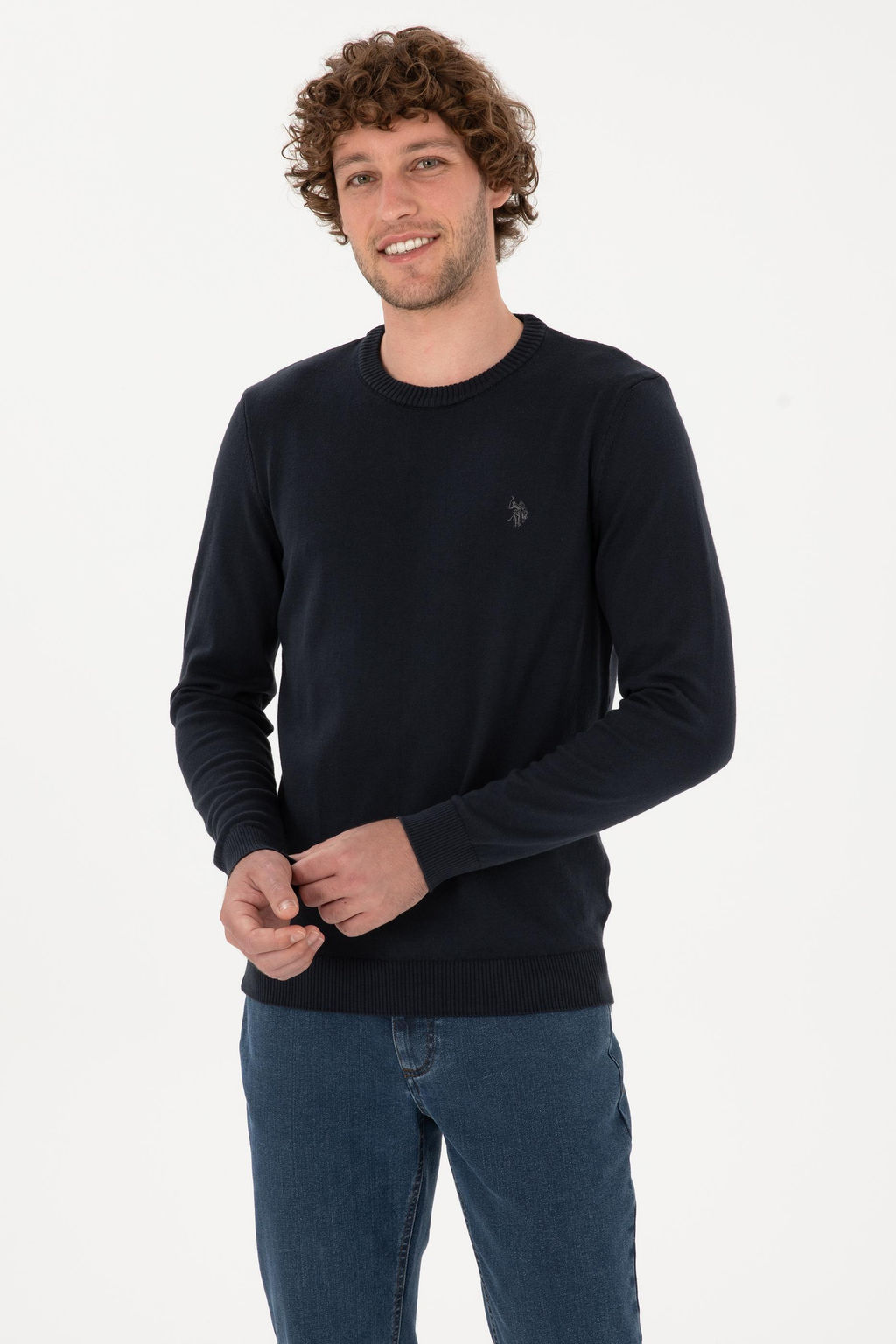 Erkek Slim Fit Bisiklet Yaka Lacivert Basic Kazak - U.s. polo assn фото 3
