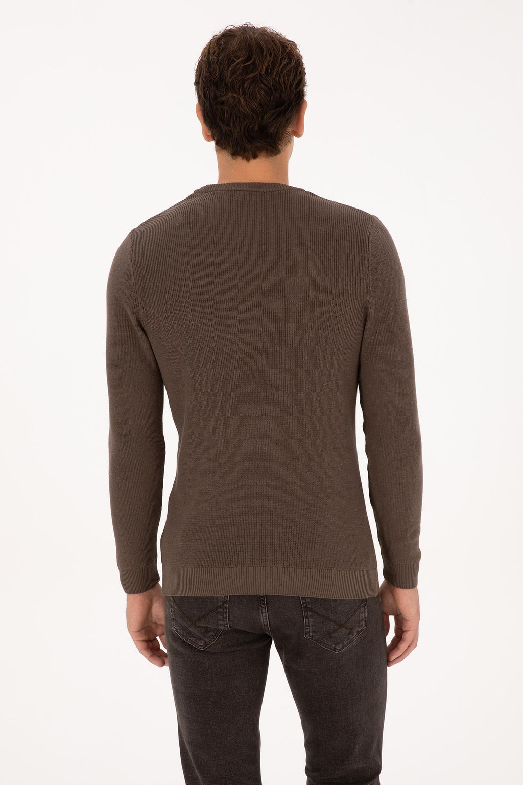 Erkek Slim Fit Bisiklet Yaka Vizon Basic Kazak - U.s. polo assn фото 5