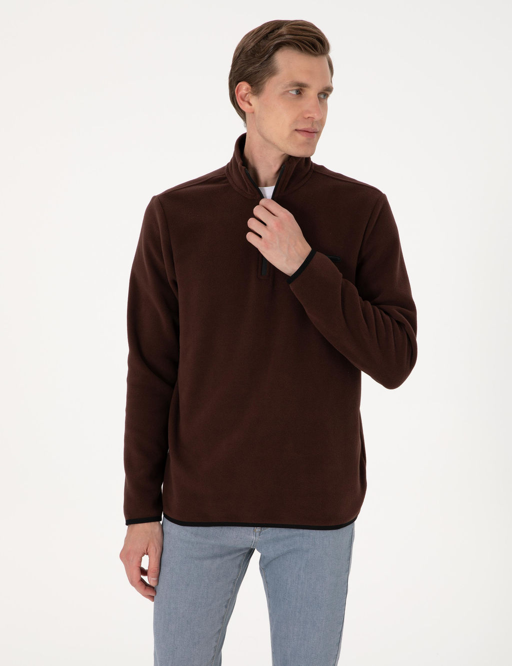 Kahverengi Regular Fit Yar_m Fermuarl_ Polar Sweatshirt - Pierre cardin фото 3
