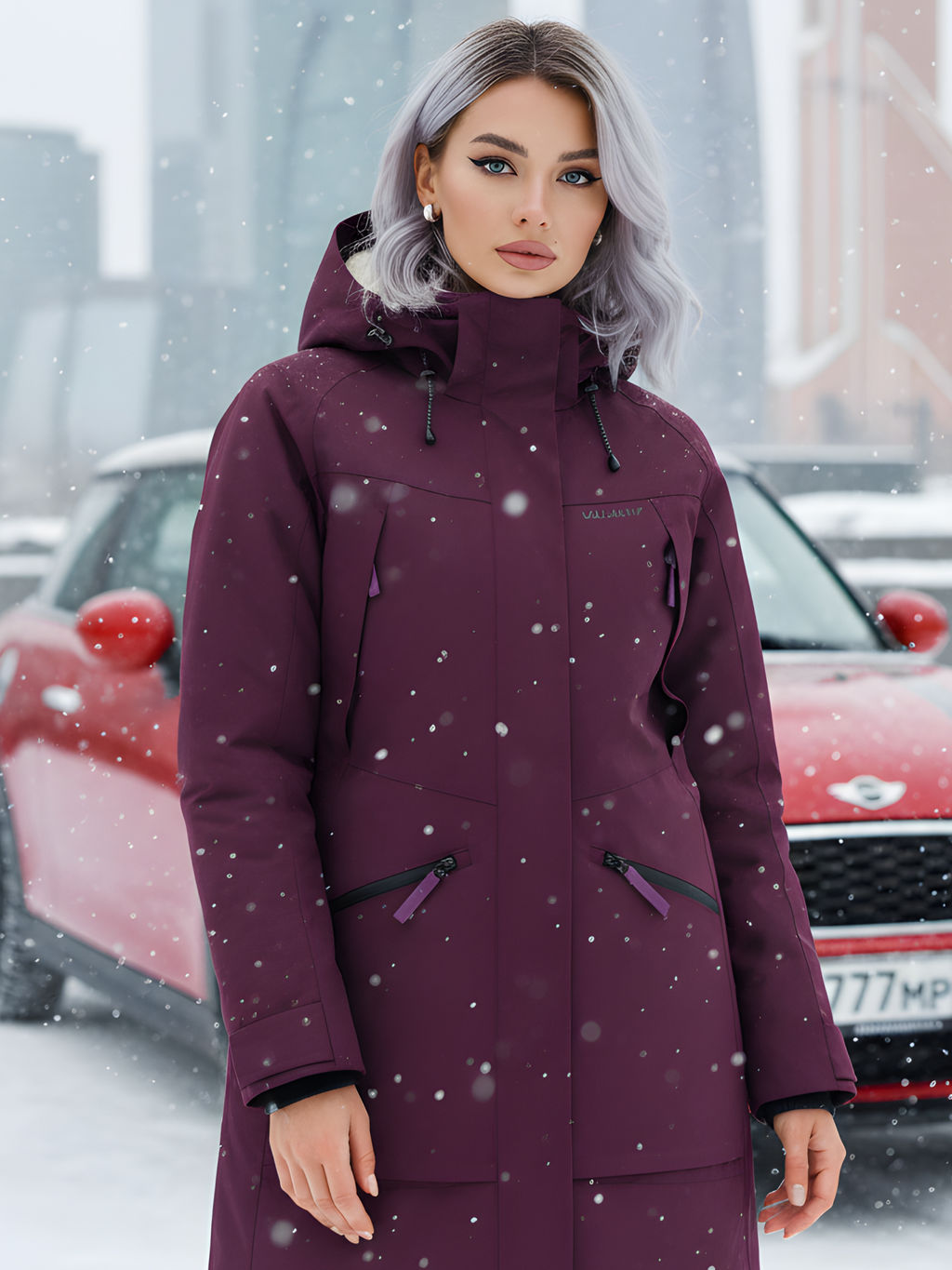 Парка зимняя женская с капюшоном бордового цвета 9538-1Bo - Mtforce фото 19