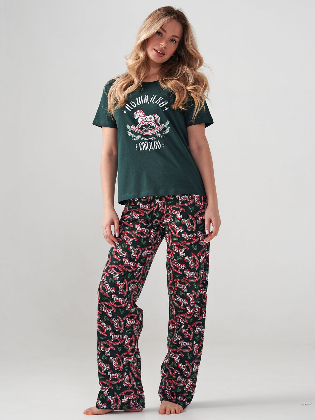 Пижама 100% хлопок женская Лошадка - Оптима фото 2
