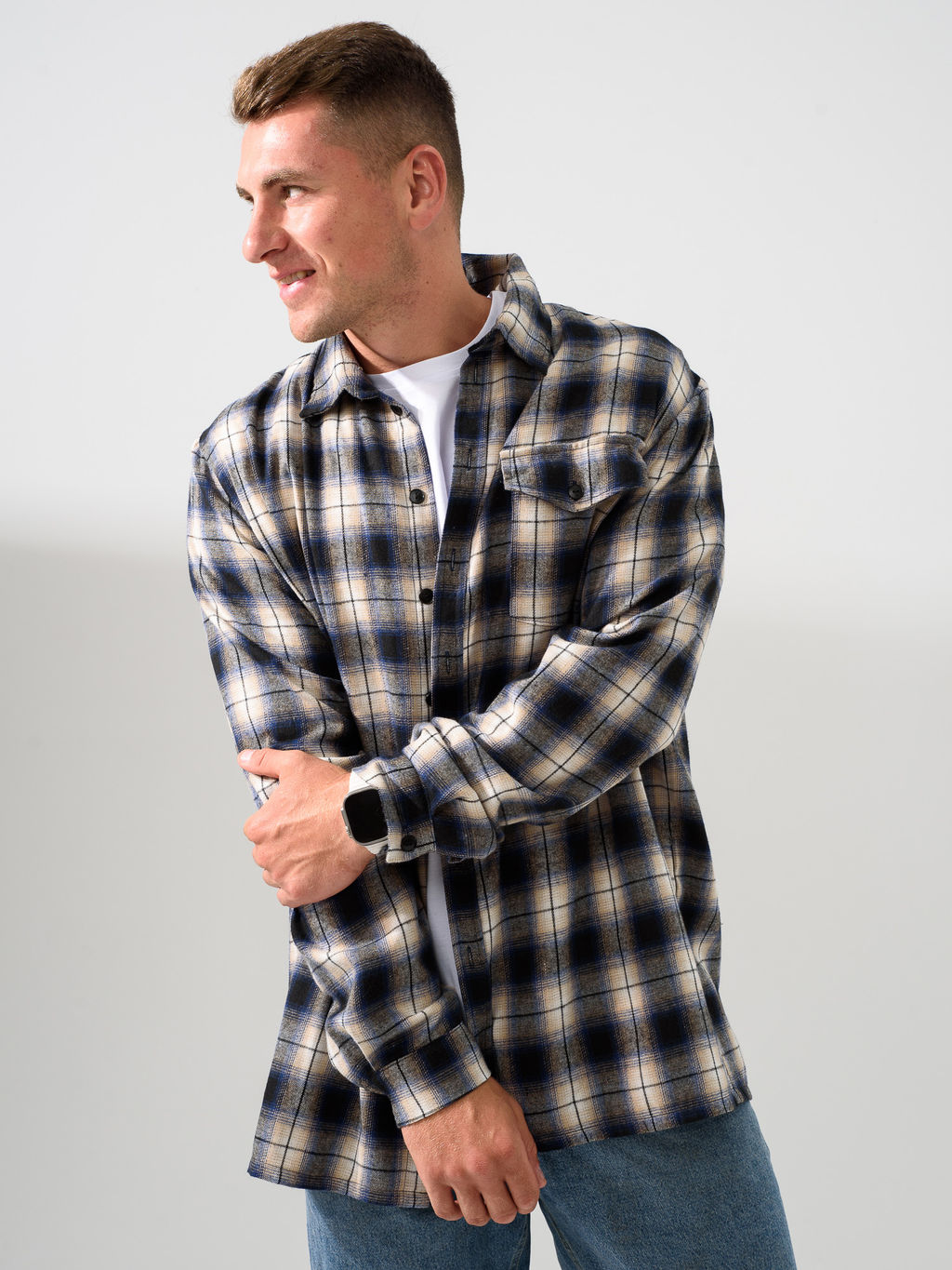 Рубашка Оптима Имидж фланель клетка темно-синий  фото 5