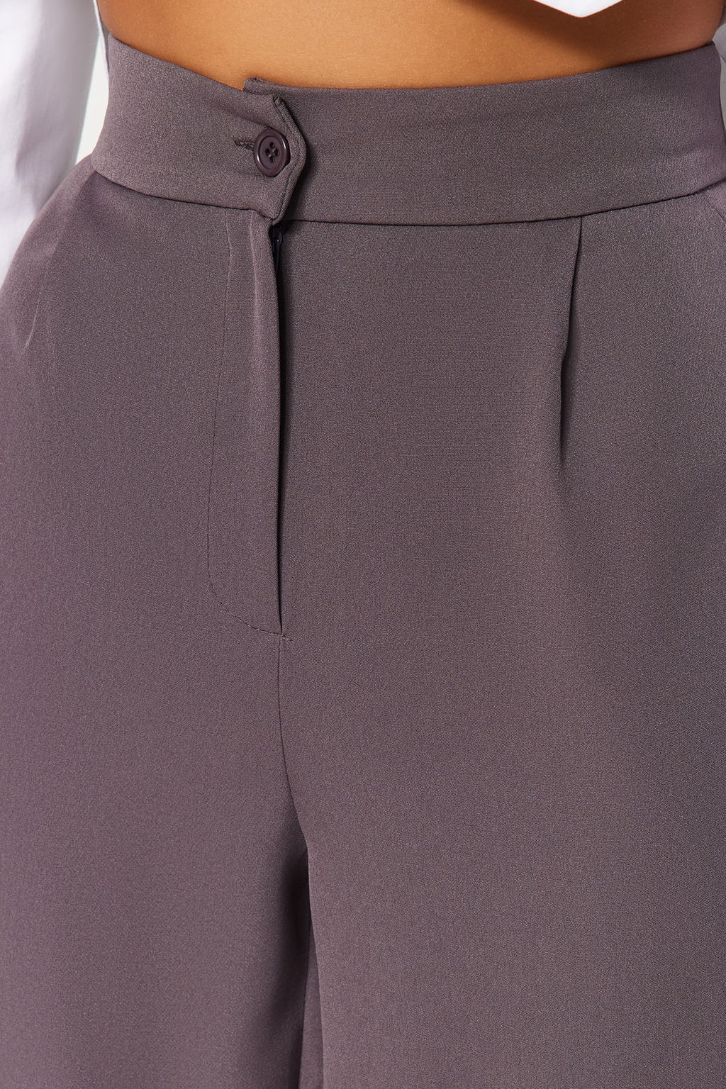 Antrasit Wide Leg/Genis Paca Dokuma Kumas Pantolon TWOAW22PL0139
