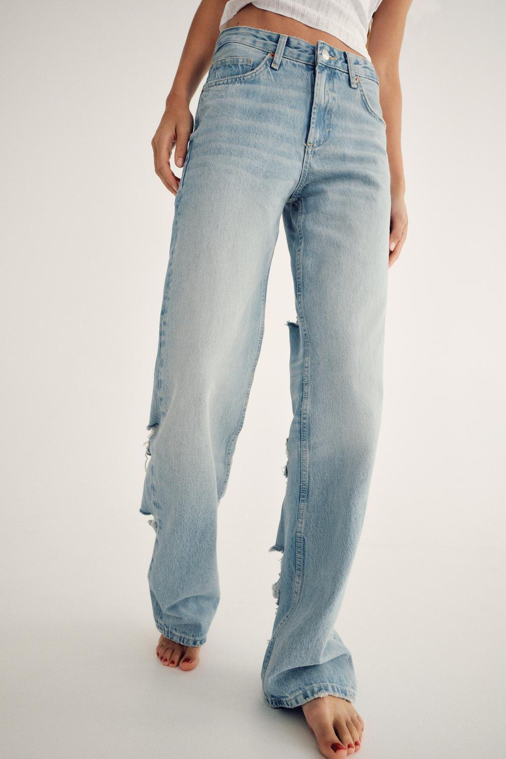 RIPPED MID-RISE WIDE-LEG TRF JEANS - Zara фото 2