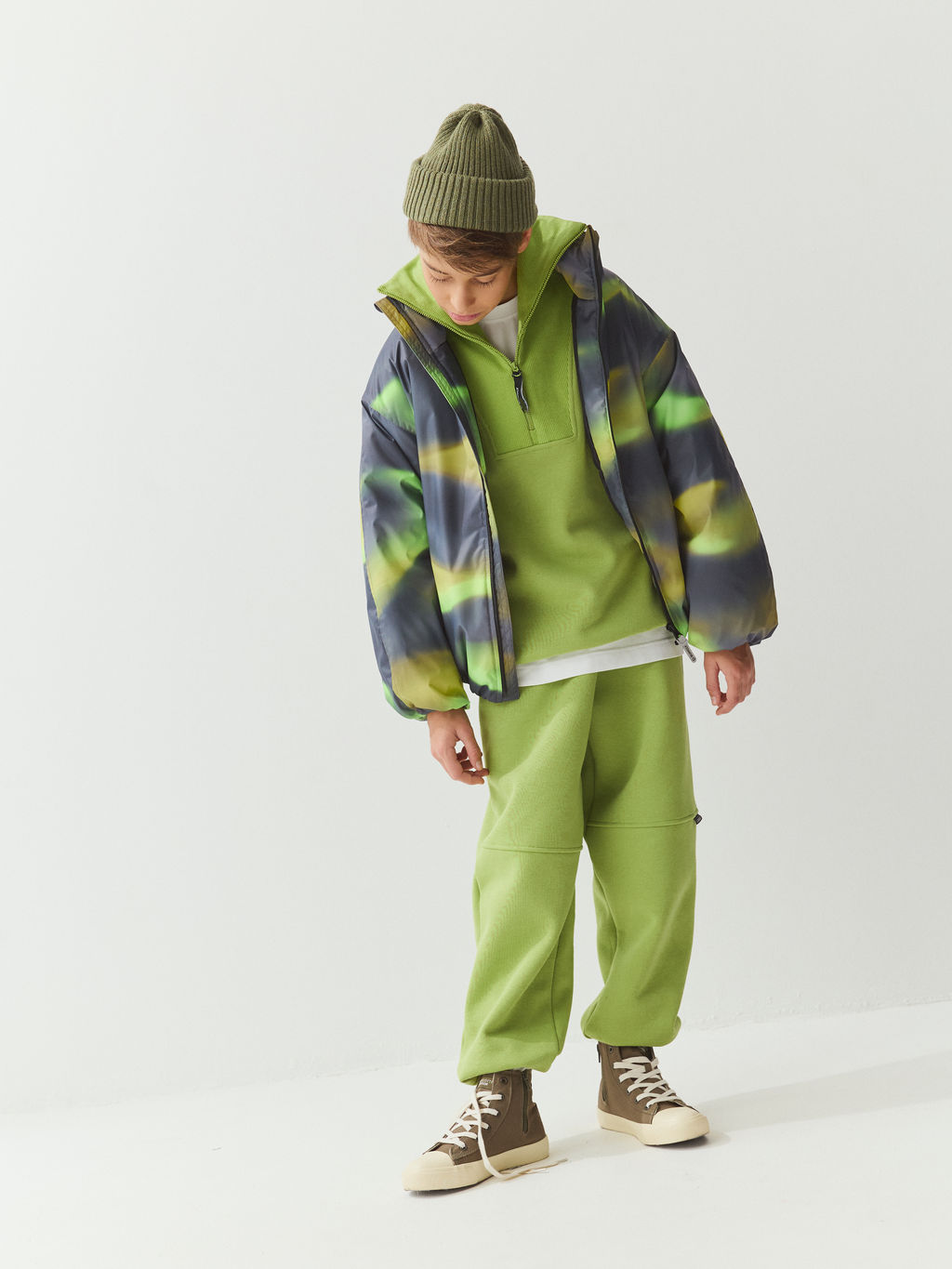 Джоггеры оверсайз Лайм с карманами утепленные 7+ - Bungly фото 4