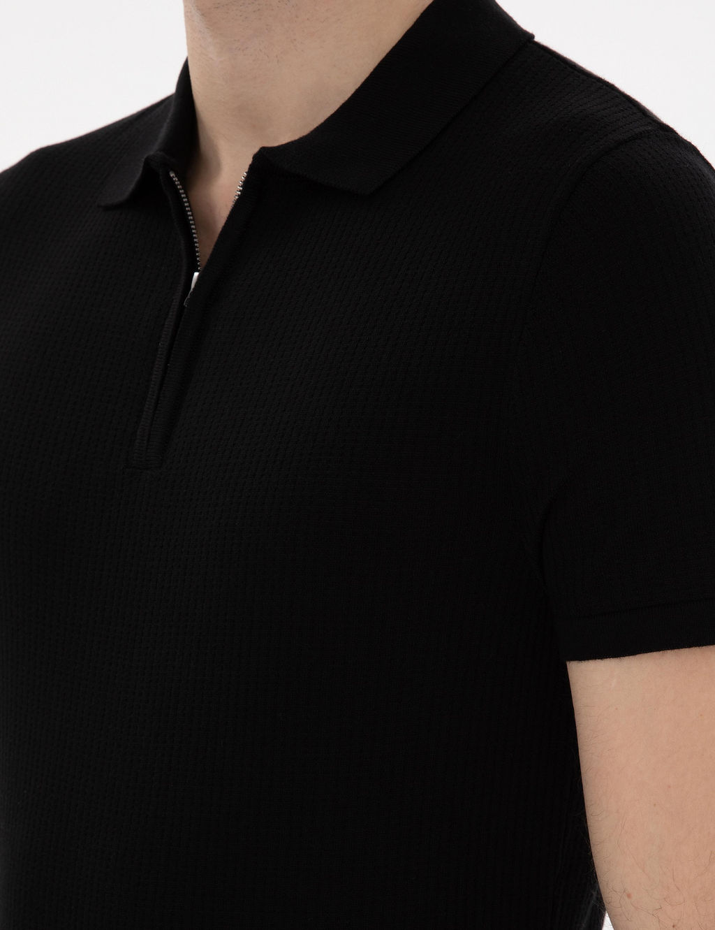 Siyah Slim Fit Fermuarl_ Polo Yaka Triko Kazak - Pierre cardin фото 7