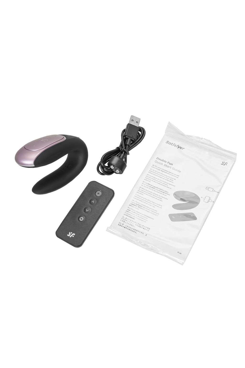 Стимулятор для пар Satisfyer Double Fun Connect App, с пультом ДУ, силикон, черный, 9 см