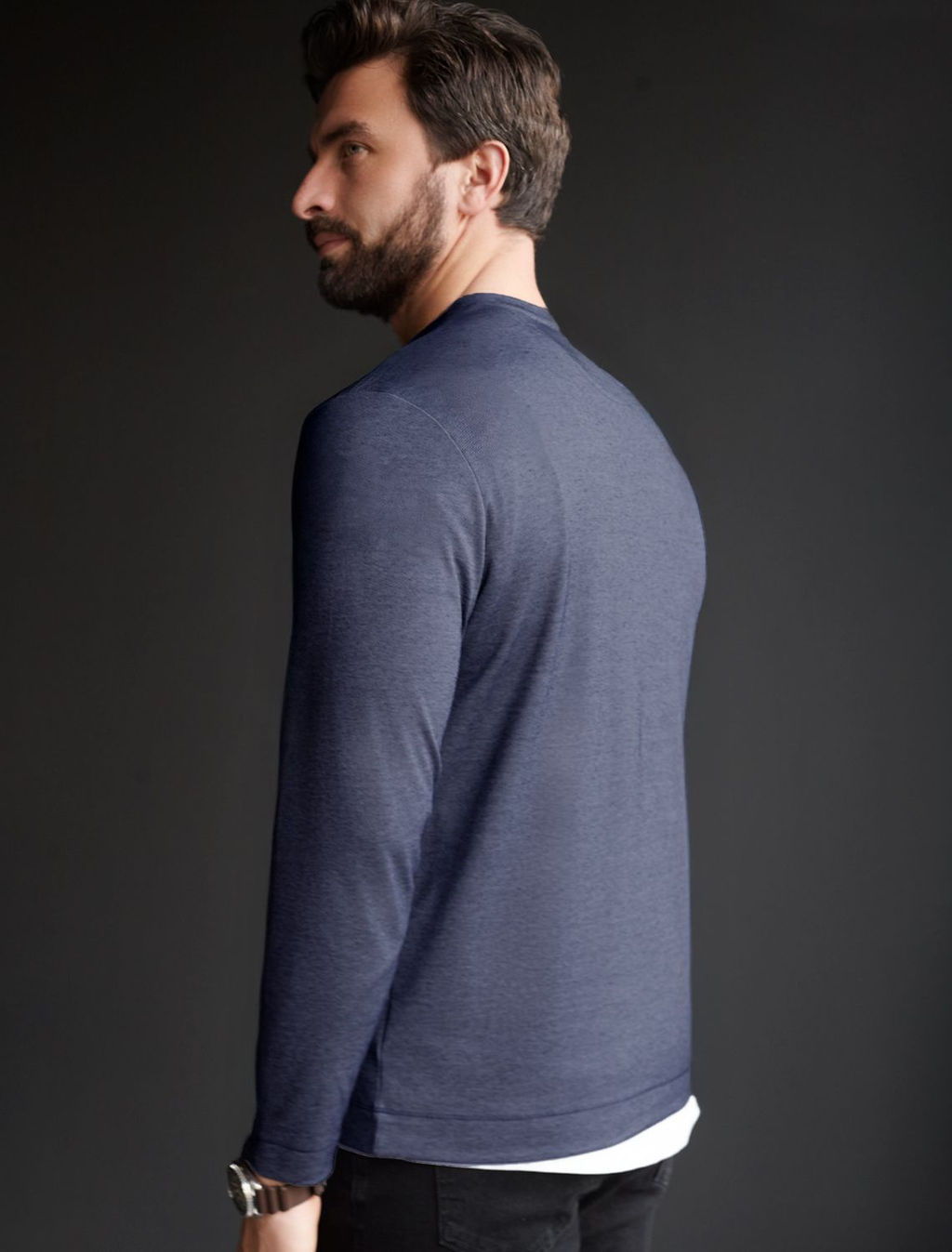 Джемпер хенли из полотна пике с меланжевым плетением с эластаном - Vilatte фото 3