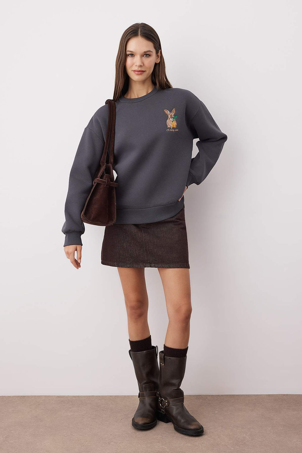 Antrasit Animal Nak?sl? Regular/Normal Kal?p Kal?n Ici Polarl? Orme Sweatshirt TWOAW24SW00196