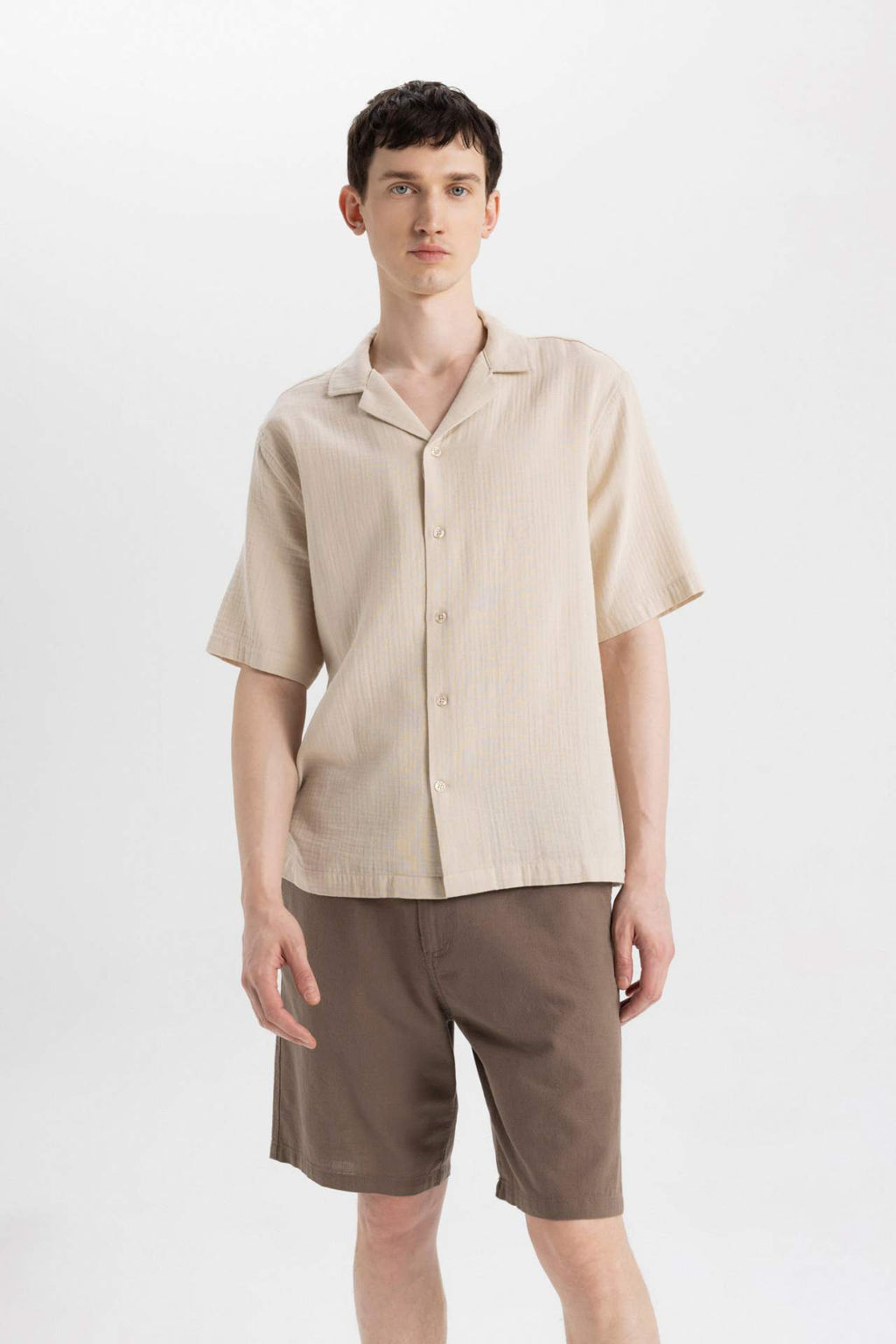 Relax Fit Polo Yaka Pamuklu K?sa Kollu Gomlek - Defacto фото 2