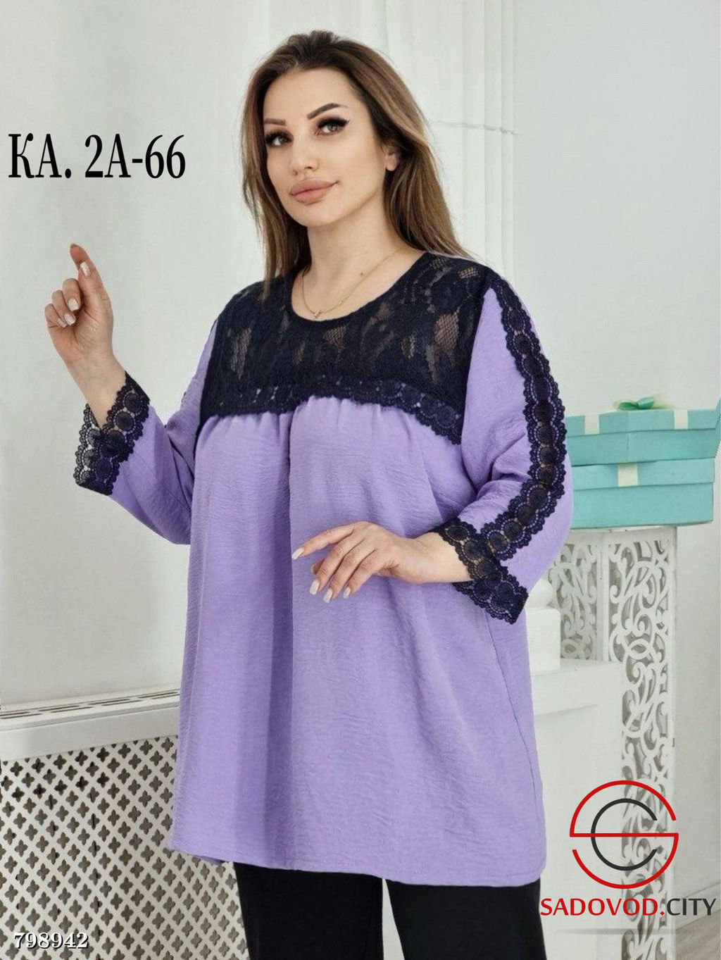 Блузка из сингапура с гипюром - Bruno фото 5