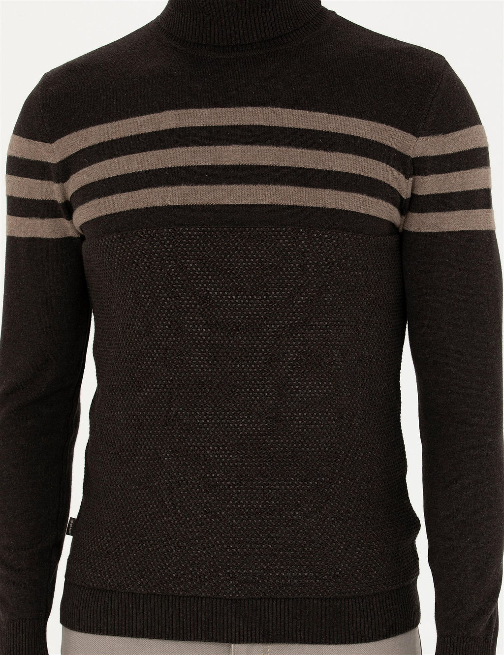 Kahverengi Slim Fit Bal_k__ Yaka Triko Kazak - Pierre cardin фото 6