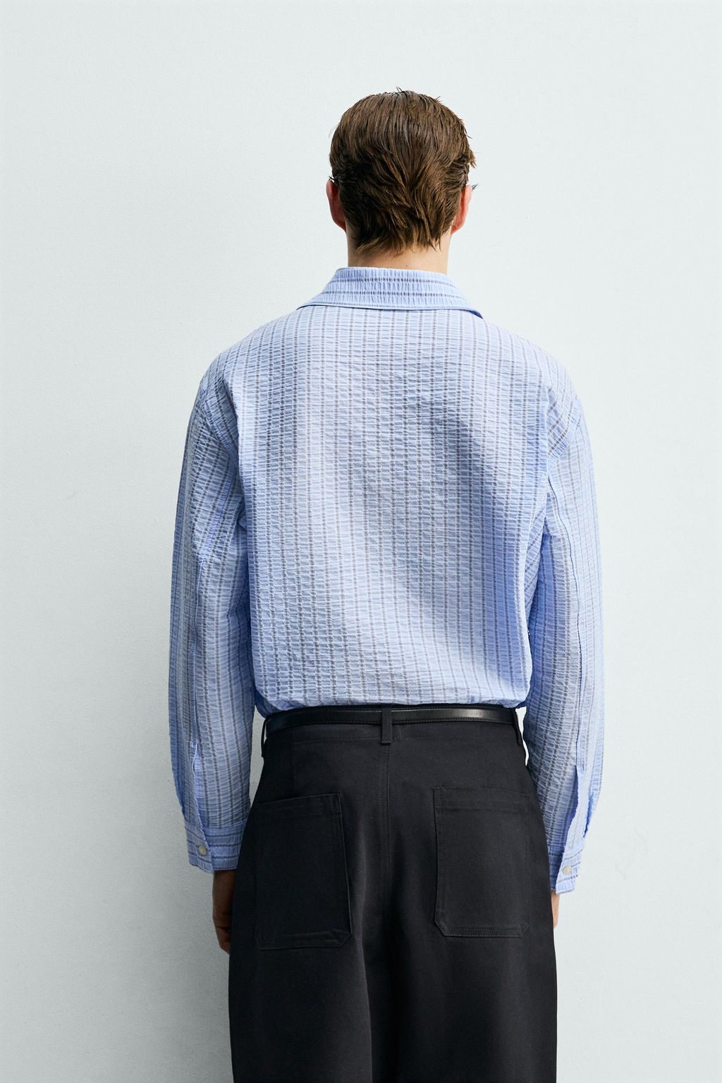 CAMISA RAYAS EFECTO ARRUGADO / Celeste - Zara фото 3