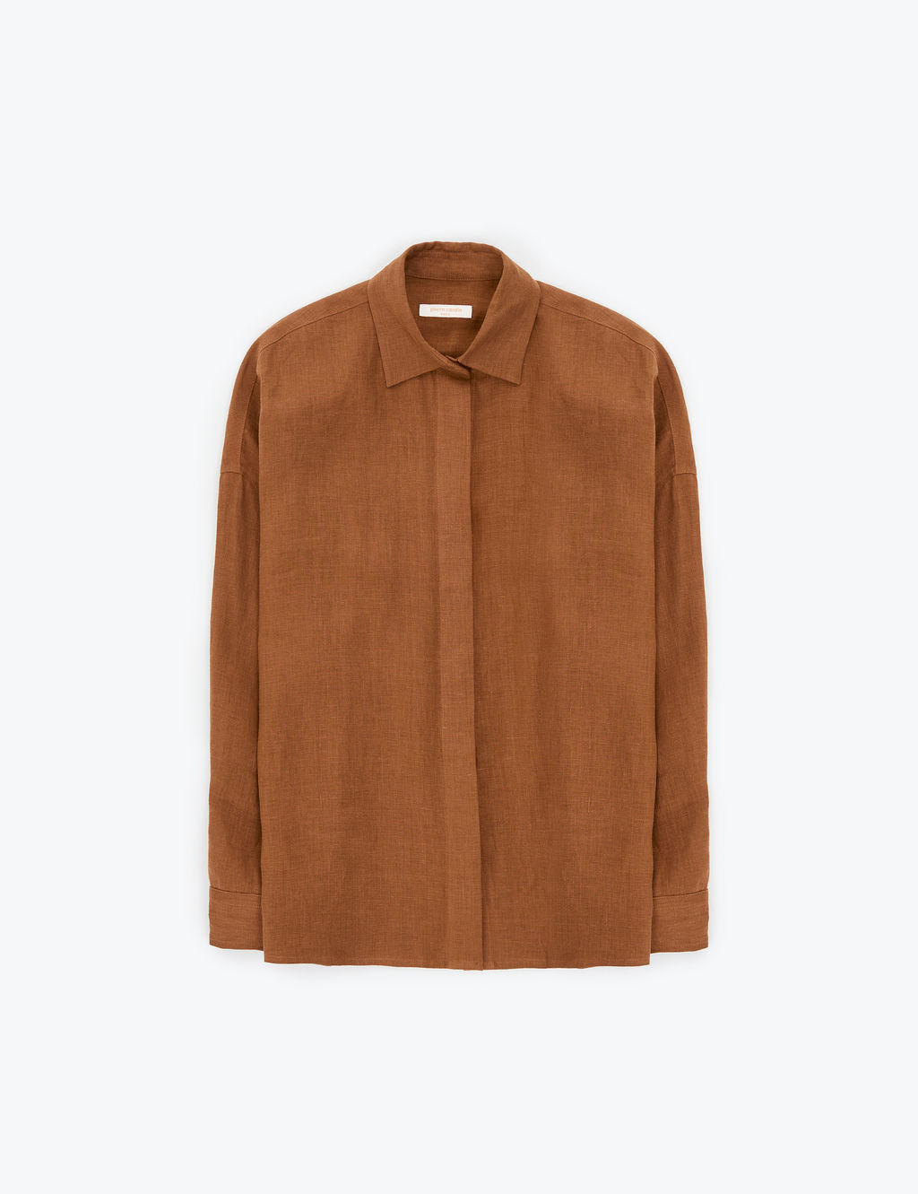 Kahverengi Oversize Uzun Kollu %100 Keten G_mlek