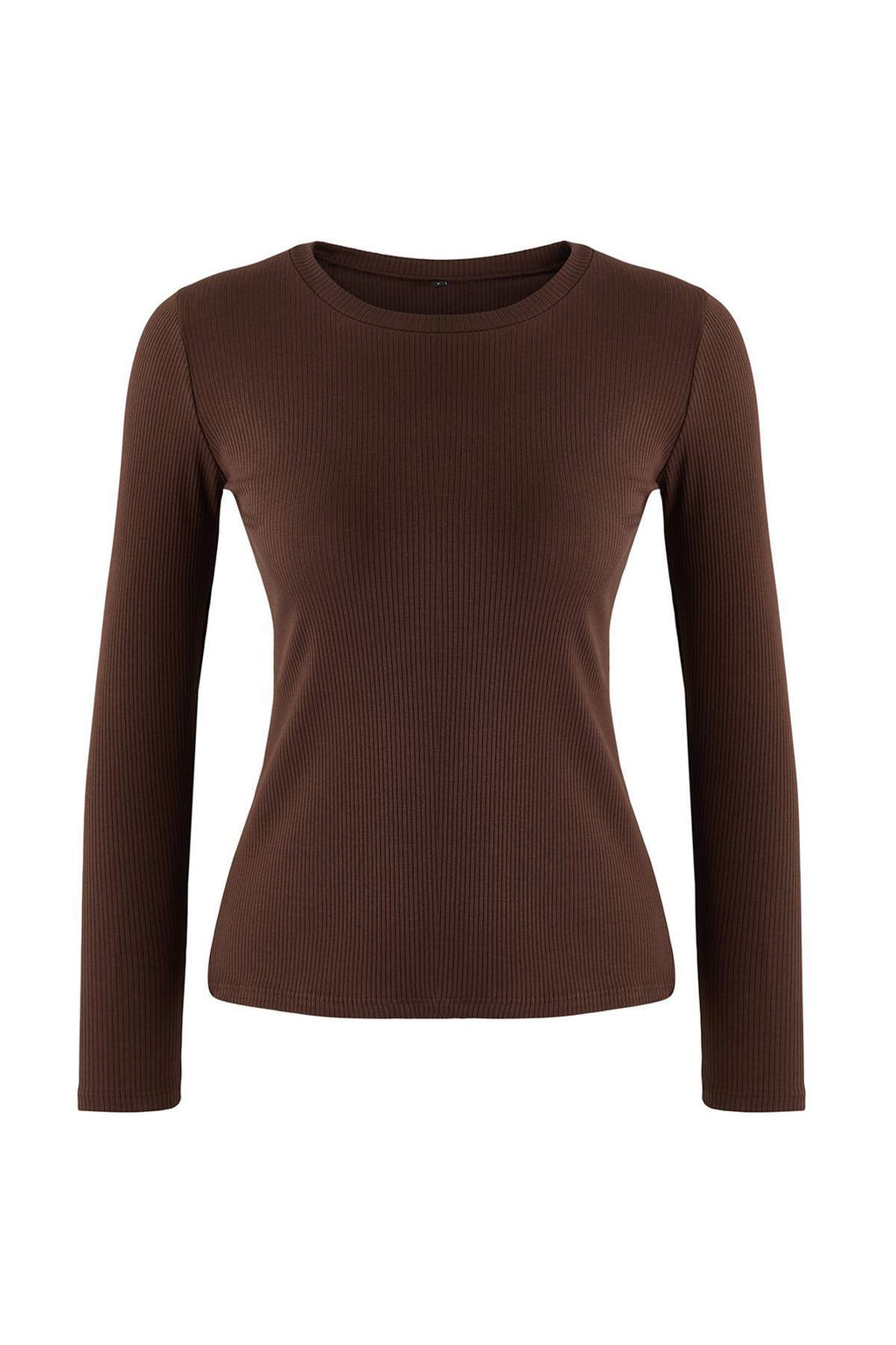 Kahverengi Fitilli Esnek Uzun Kollu Bisiklet Yaka Orme Bluz TWOAW26BZ00313