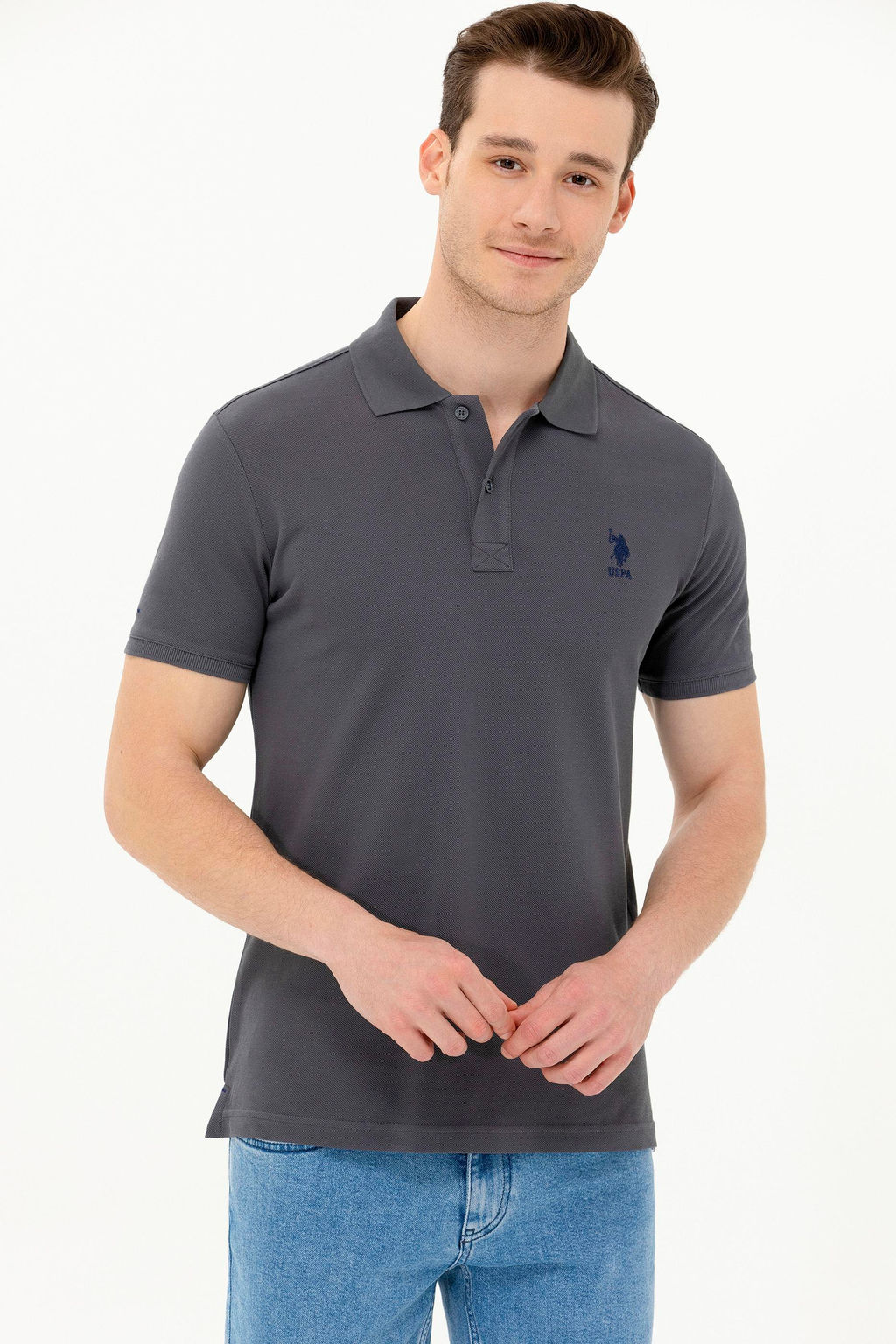 U. S. Polo Assn Мужская антрацитовая базовая футболка с воротником-поло - U.s. polo assn фото 15