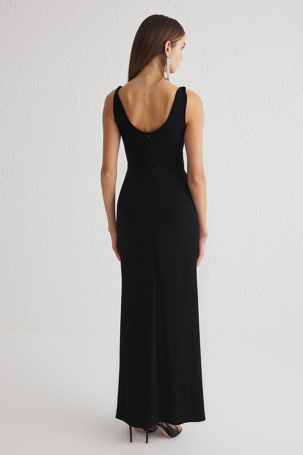 TRENDYOLMILLA Siyah Kruvaze Yaka Orme Uzun S?k Abiye Elbise TPRSS25AE00025  фото 13