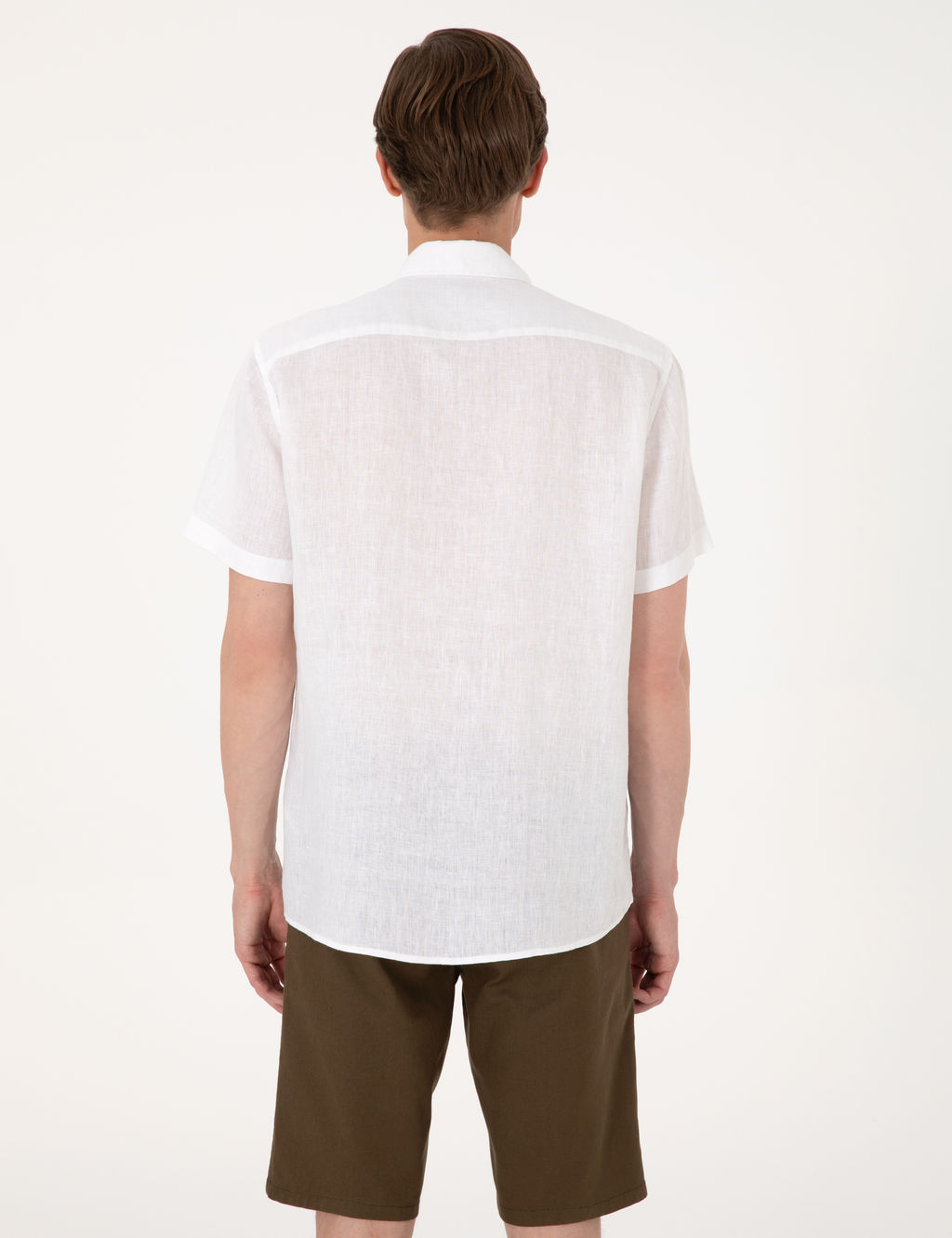 Beyaz %100 Keten Regular Fit K_sa Kollu G_mlek