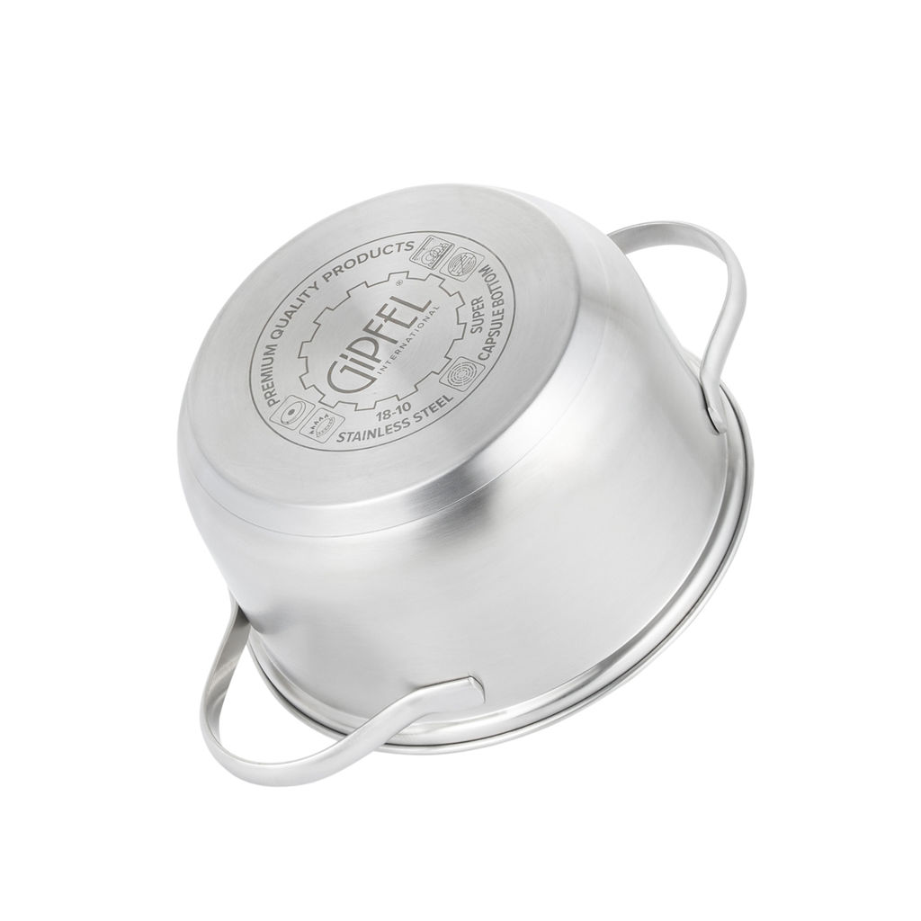 51059 GIPFEL Кастрюля AZALEA 16x9.5 см/ 1.5л со стеклянной крышкой, с индукционным капсульным дном. Материал: нерж. сталь 18/10. Толщина: 0.5 мм.  фото 4