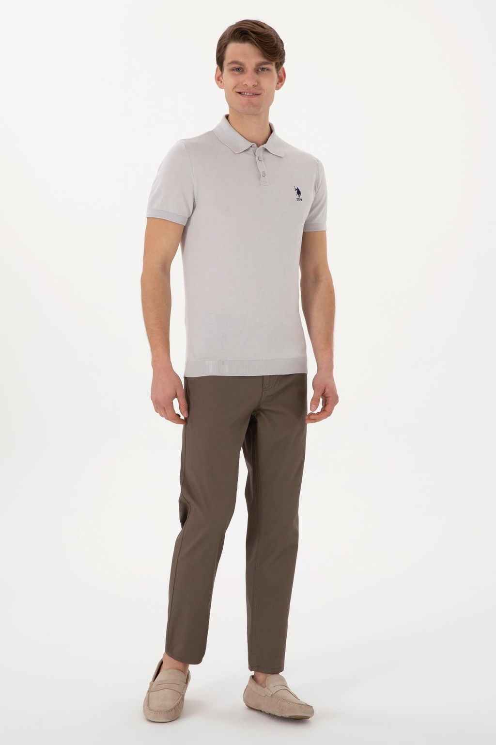 Erkek Slim Fit Polo Yaka A__k Gri Ti__rt - U.s. polo assn фото 4