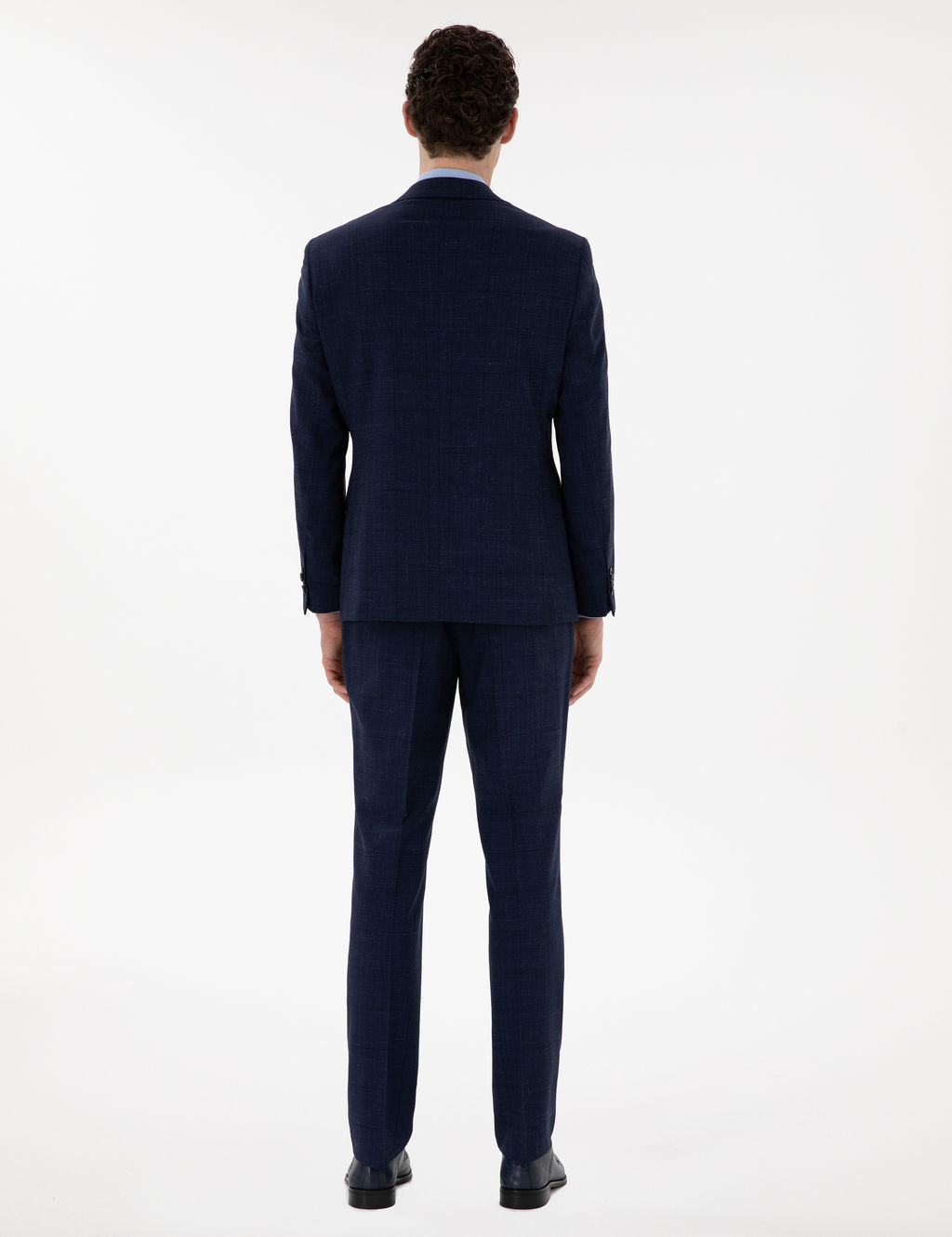 Lacivert Slim Fit Y_n Keten Kar___ml_ Tak_m Elbise