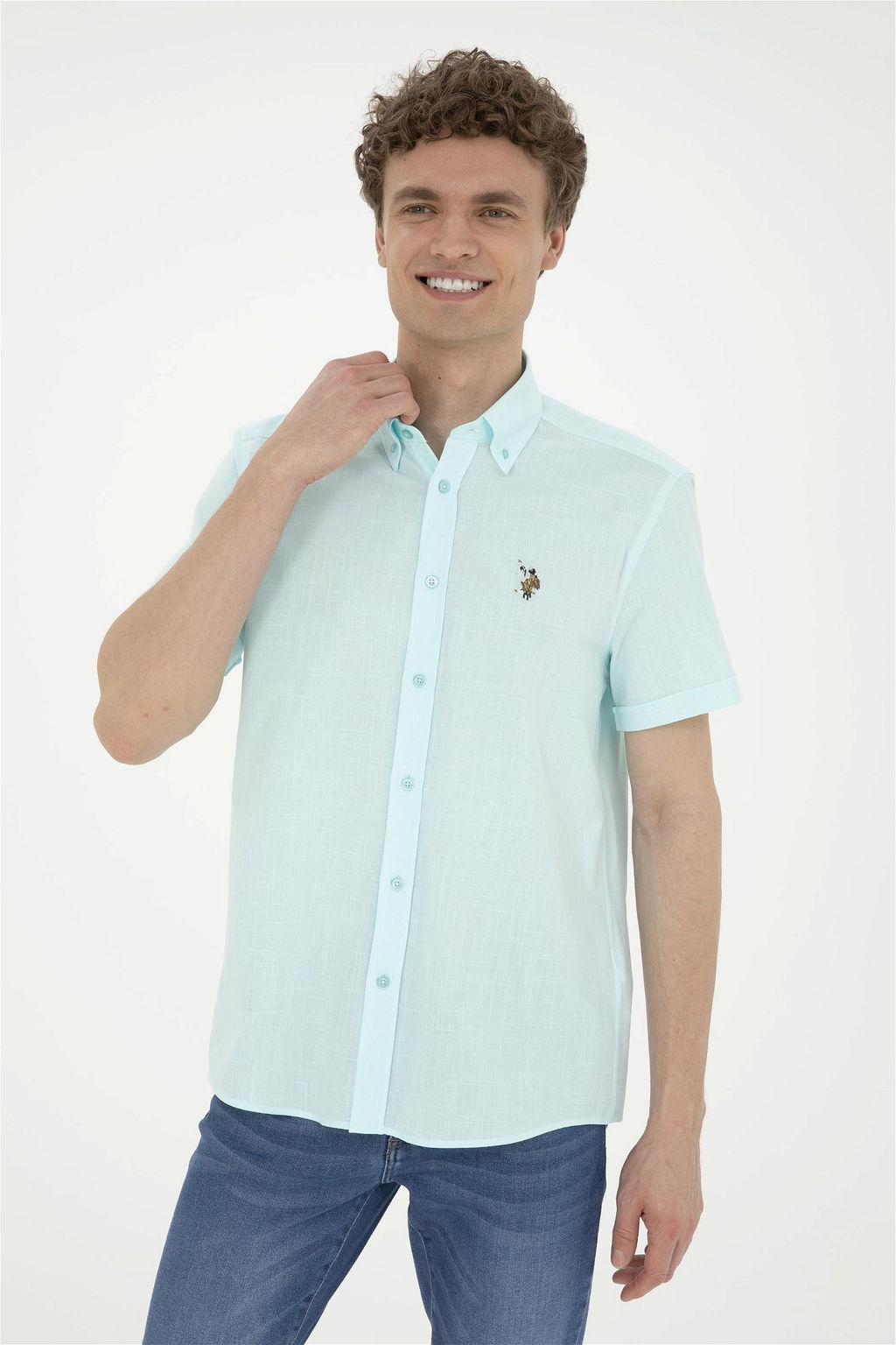 Мужская вода -зеленая рубашка с короткими рукавами в корзине - U.s. polo assn фото 3