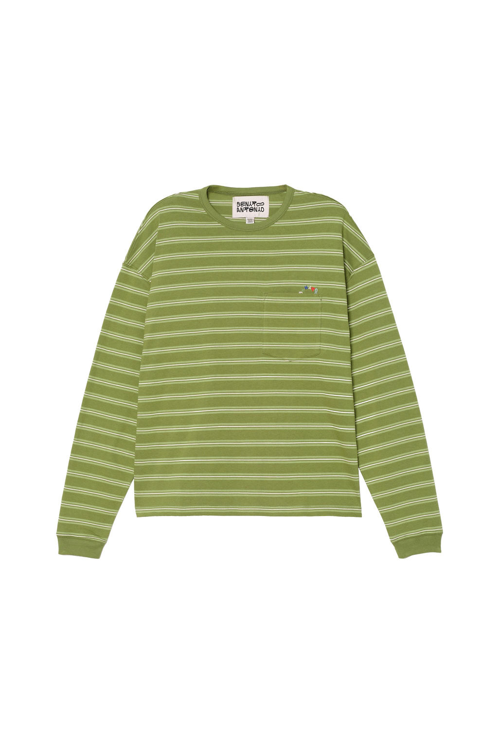 CAMISETA RAYAS BOLSILLO BORDADOS / Verdes