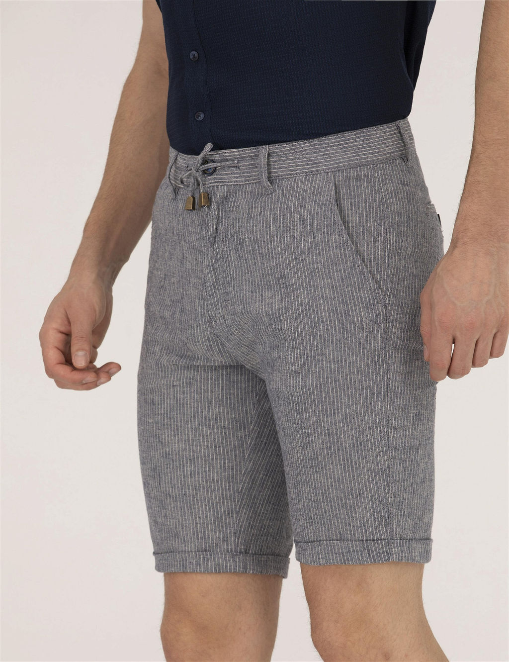 A__k Lacivert Slim Fit Keten Kar___ml_ Beli Lastikli _ort - Pierre cardin фото 6