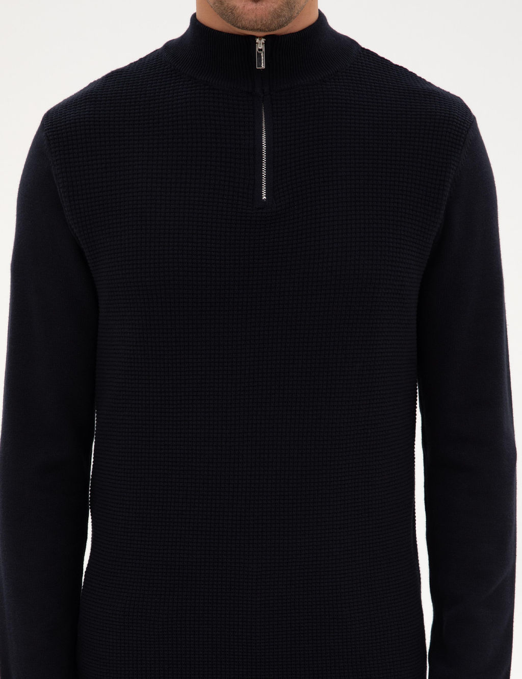 Lacivert Slim Fit Dik Yaka Fermuarl_ Triko Kazak - Pierre cardin фото 6