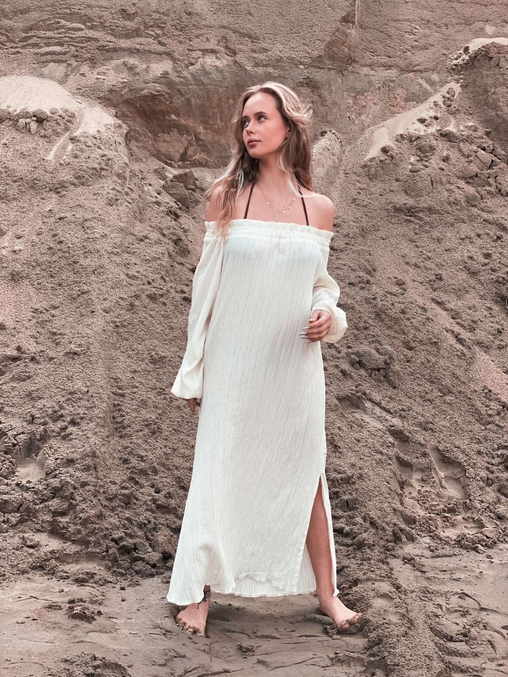 6868 Платье с открытыми плечами молочное - Martichelli фото 3