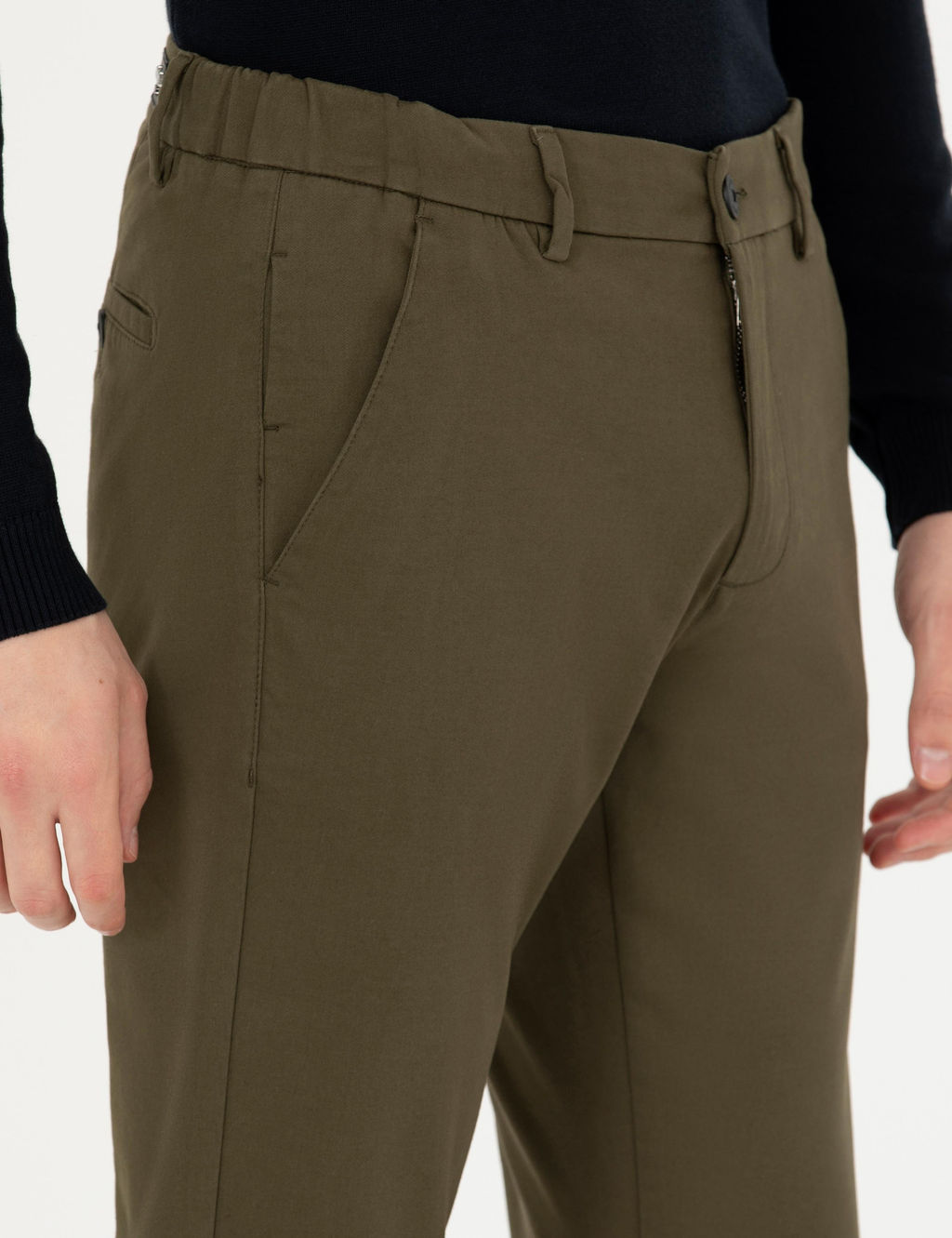 Темно-хаки - парусиновые брюки с эластичным поясом - Cacharel фото 5