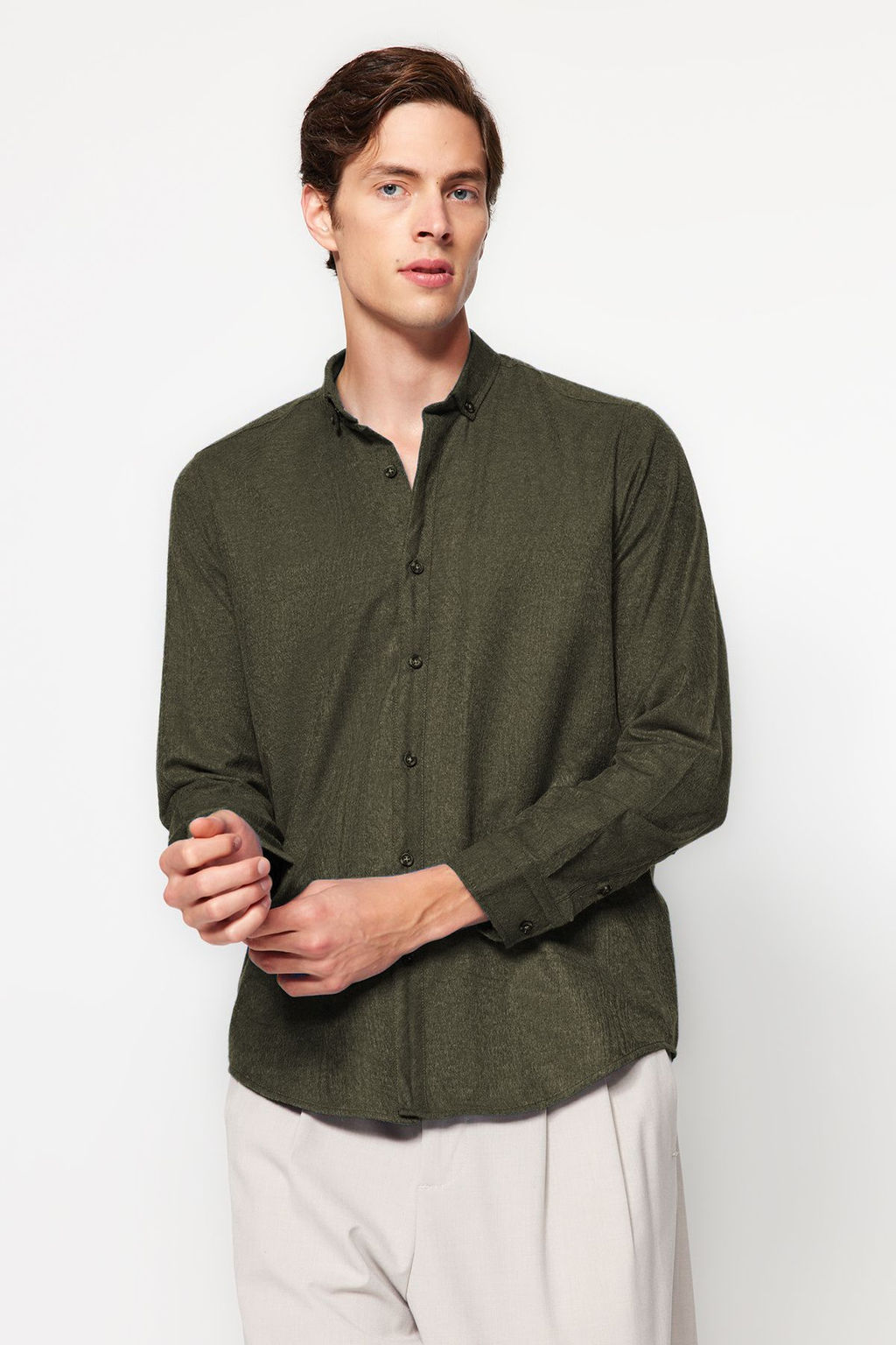 TRENDYOL MAN Yesil Slim Fit Dugmeli Yaka K?sl?k Gomlek TMNAW20GO0094 - Trendyolmilla фото 27