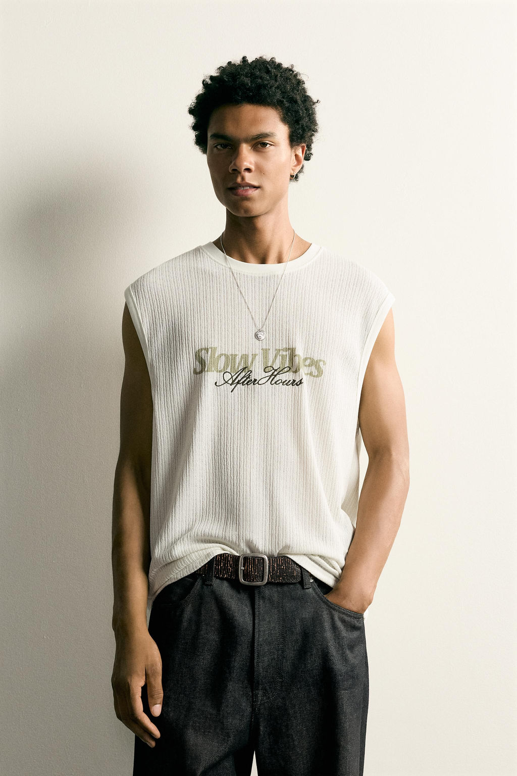 CAMISETA TANK ESTRUCTURA BORDADO COMBINADO / Crudo - Zara фото 2