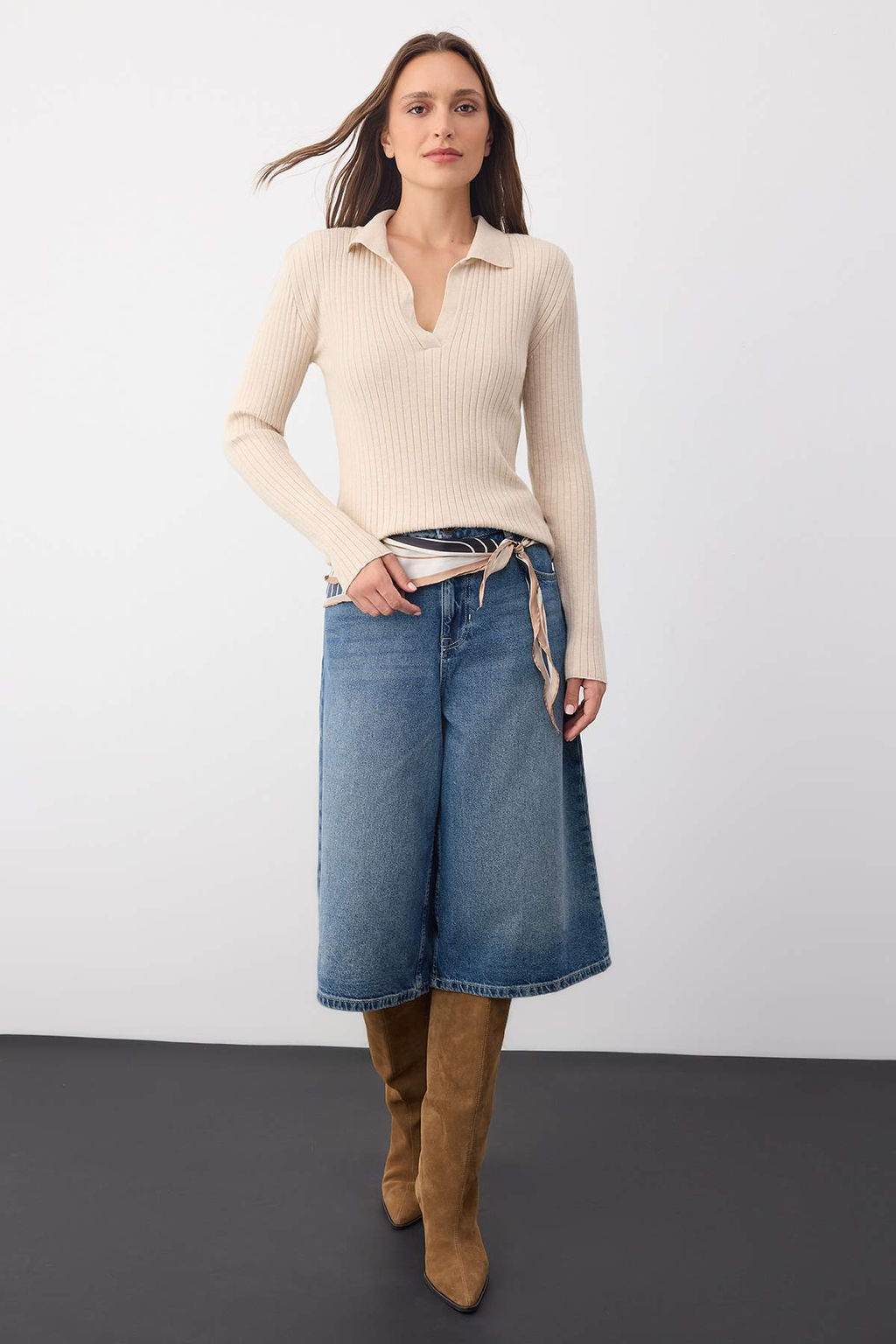 Wardrobe Essentials Kahverengi Premium IplikPolo Yaka Fitilli Triko Kazak | TWOAW26KZ00077 - Trendyolmilla фото 16