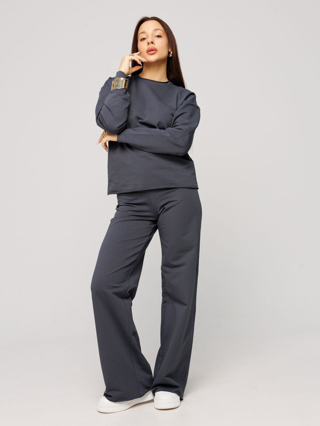 Женский лонгслив из футера 2-х нитки графит ВК-25 (33)