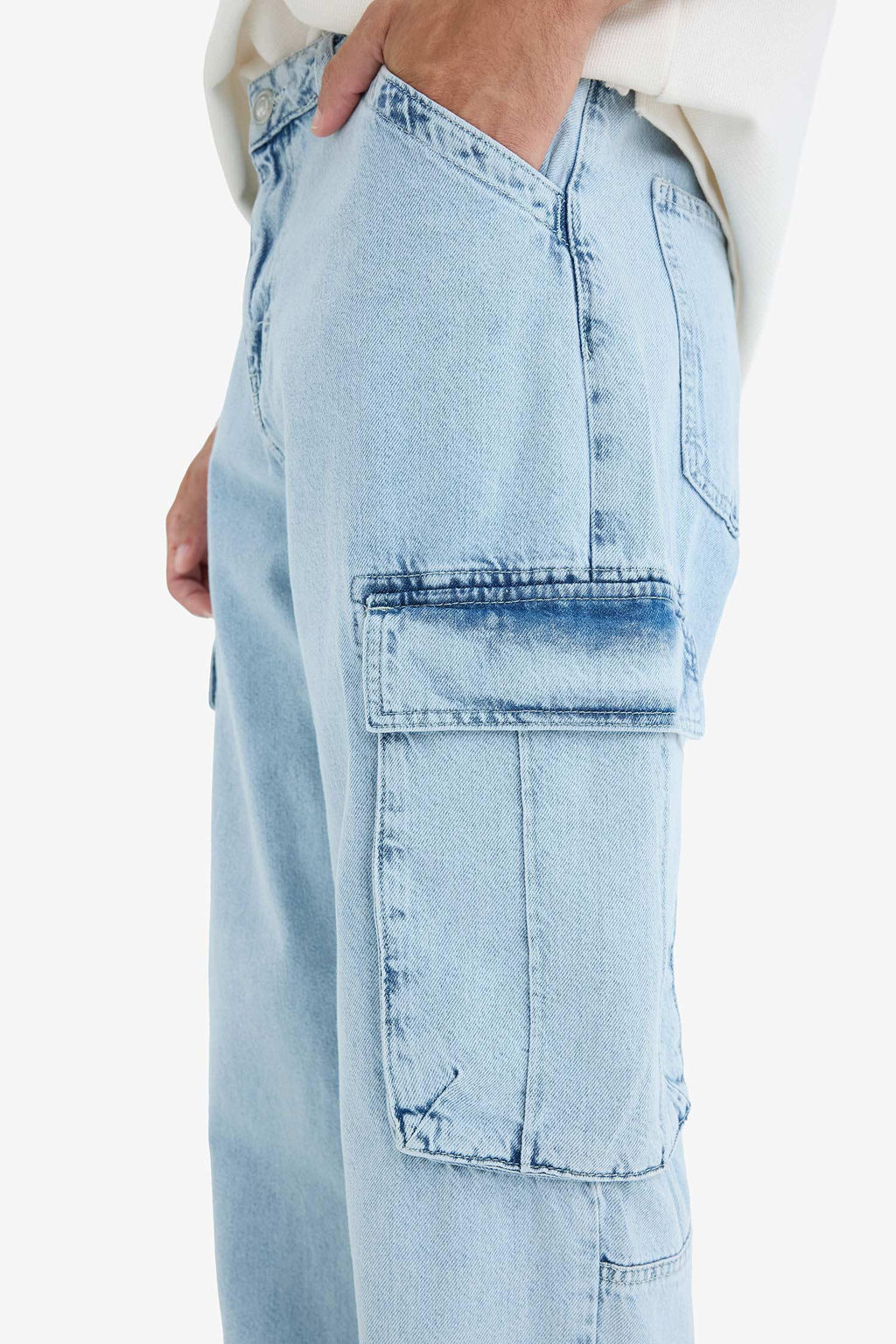 %100 Pamuk Relax Fit Rahat Kesim Geni_ Pa_a Kargo Cepli Jean Pantolon - Defacto фото 8