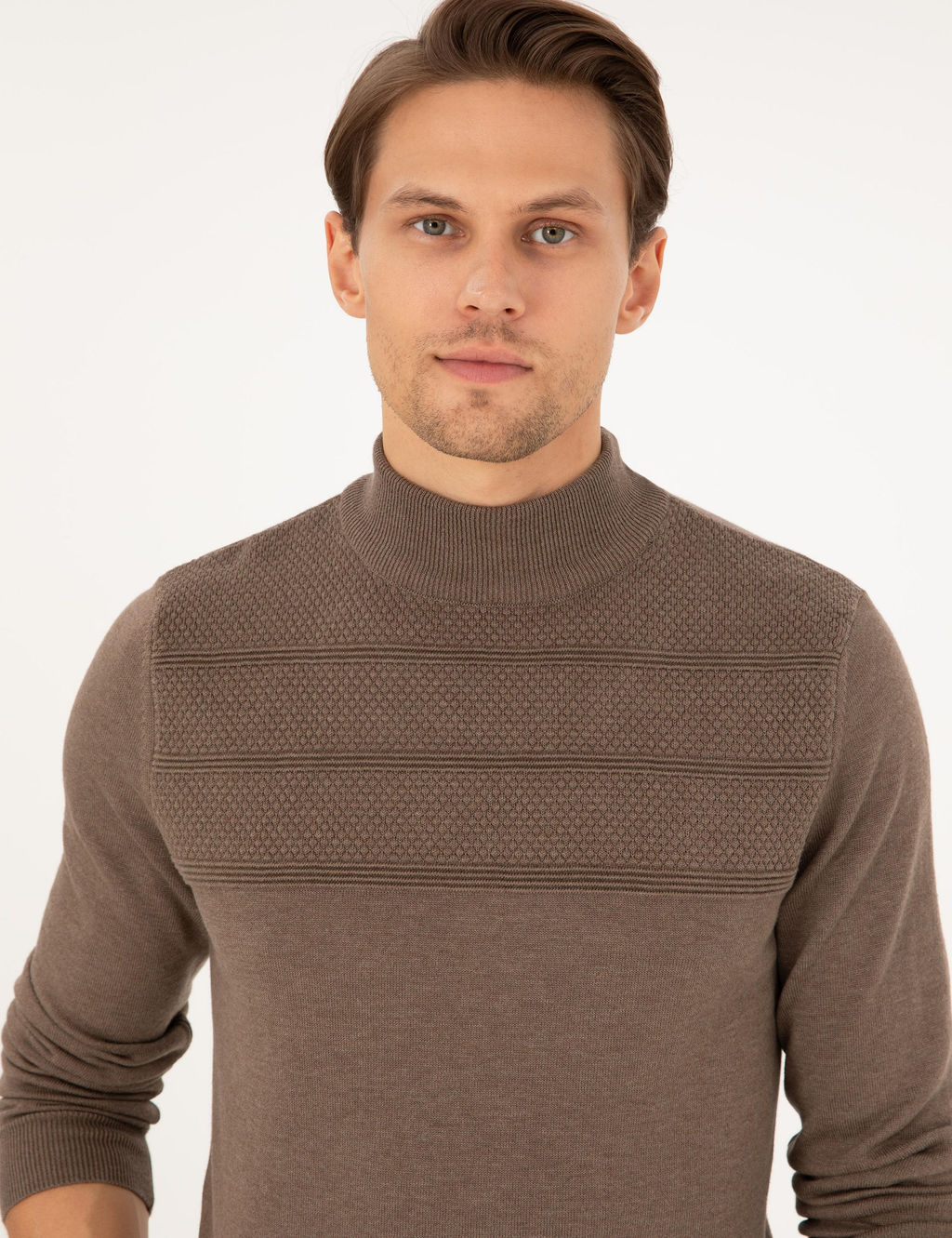 Vizon Melanj Slim Fit Yar_m Bal_k__ Yaka Triko Kazak - Pierre cardin фото 2