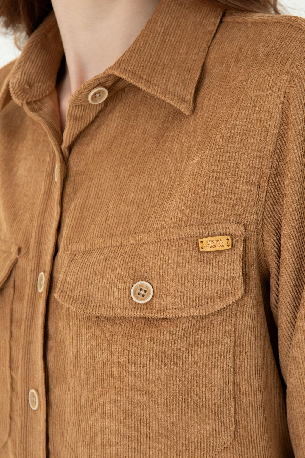 Женская рубашка песочного цвета с длинным рукавом Неожиданная скидка в корзине - U.s. polo assn фото 7