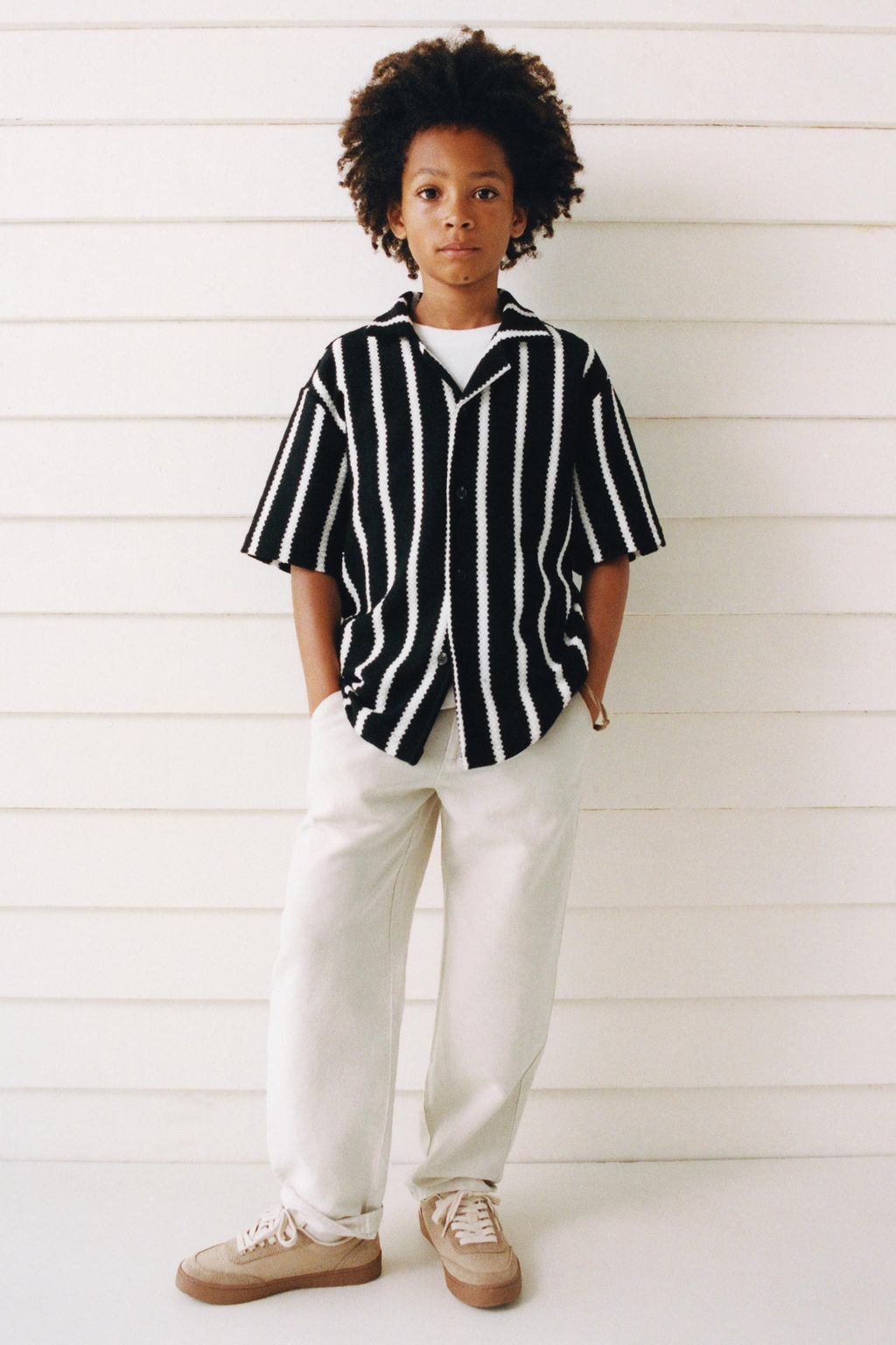 STRIPED TEXTURED CAMP COLLAR SHIRT - Zara фото 5