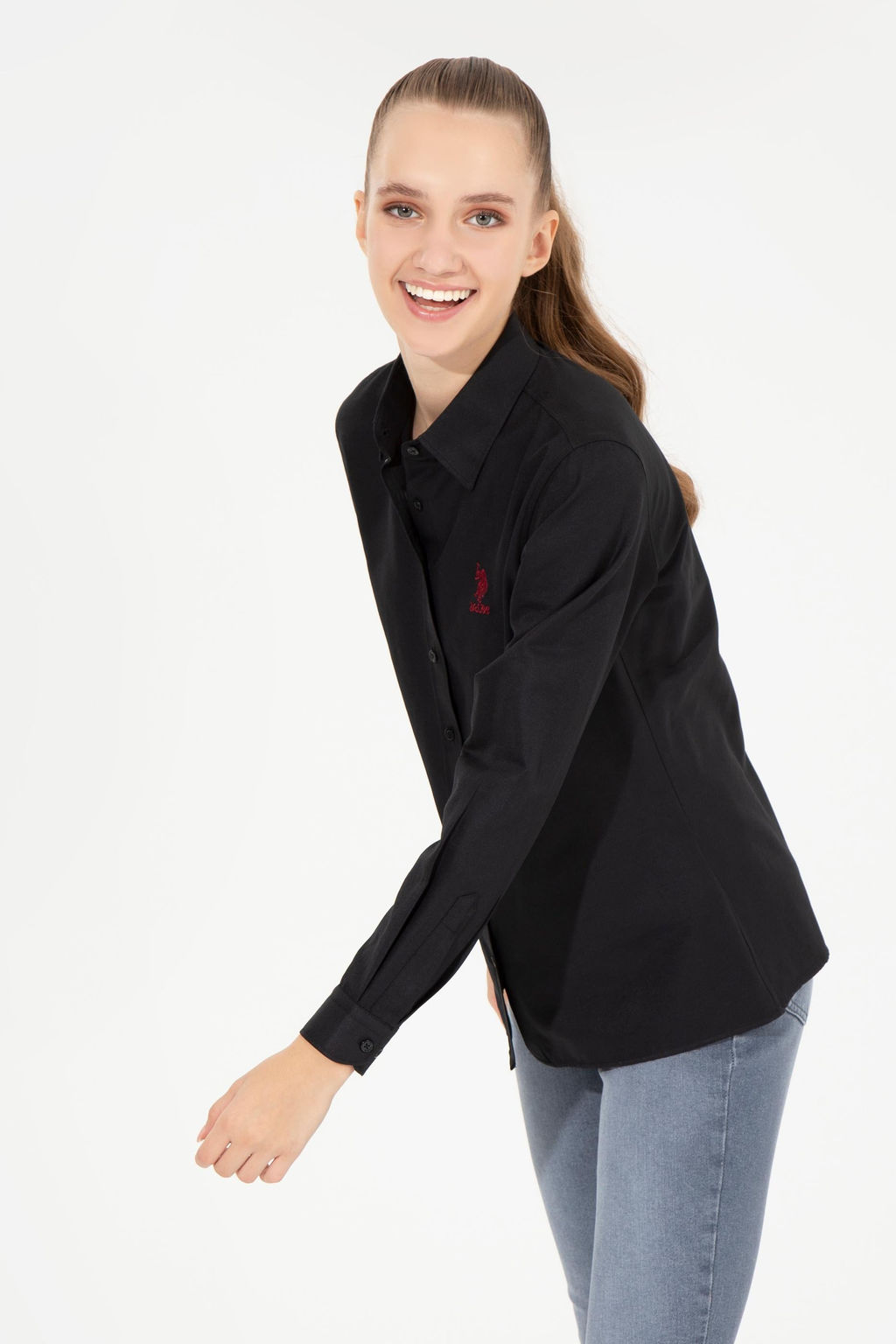 Женская черная рубашка с длинным рукавом Basic - U.s. polo assn фото 9