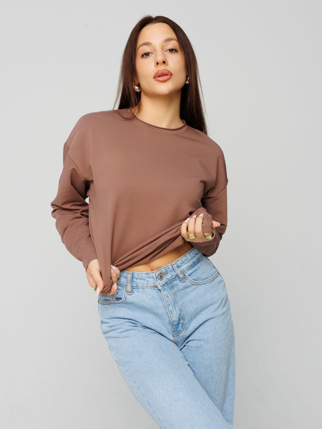 Женский лонгслив из футера 2-х нитки какао ВК-25 (02)