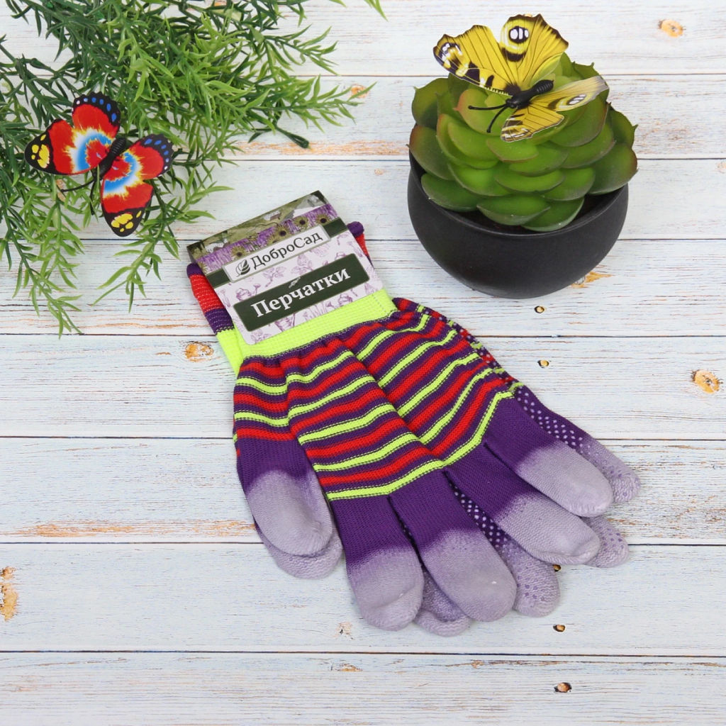 Цена за 12 шт. Перчатки нейлоновые "Аурэль" с ПВХ покрытием облив пальцев и точкой, мультицвет 8 р-р ДоброСад